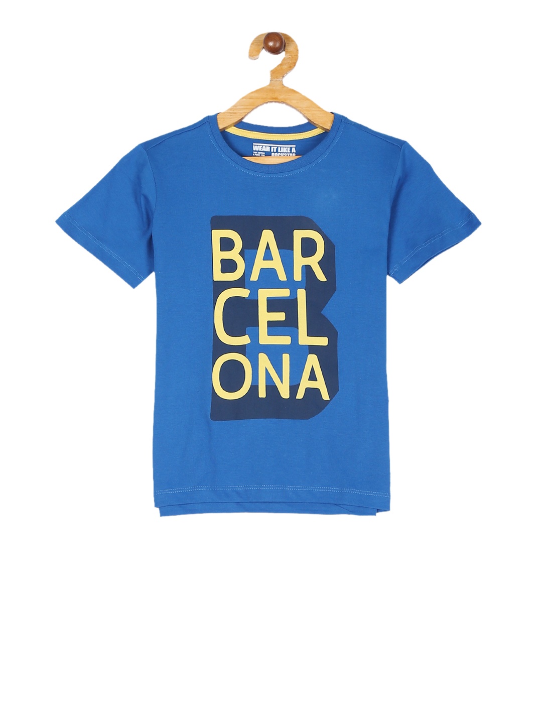 

Flying Machine Boys Blue Printed Round Neck Pure Cotton T-shirt