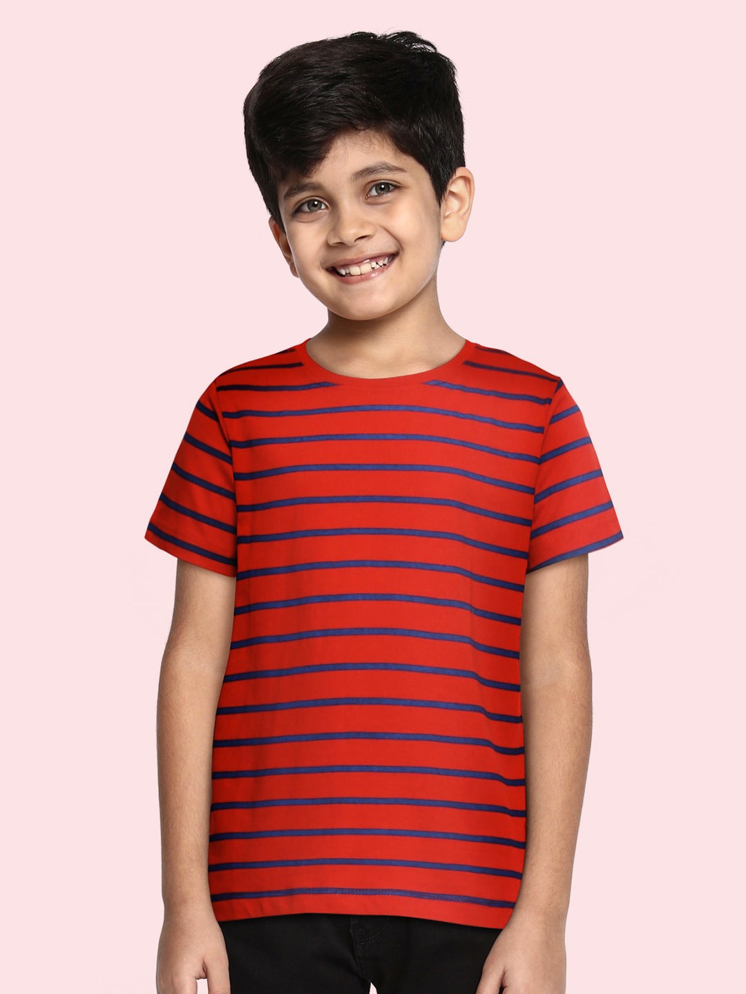 

Flying Machine Boys Red Striped Round Neck Pure Cotton T-shirt
