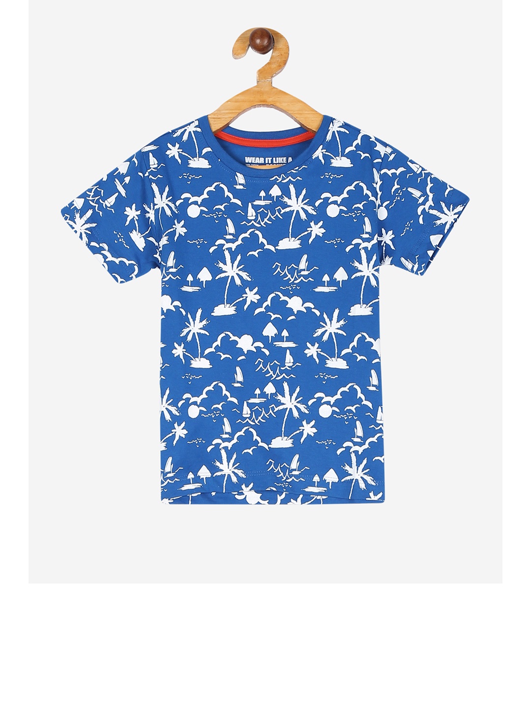 

Flying Machine Boys Blue & White Printed Round Neck T-shirt