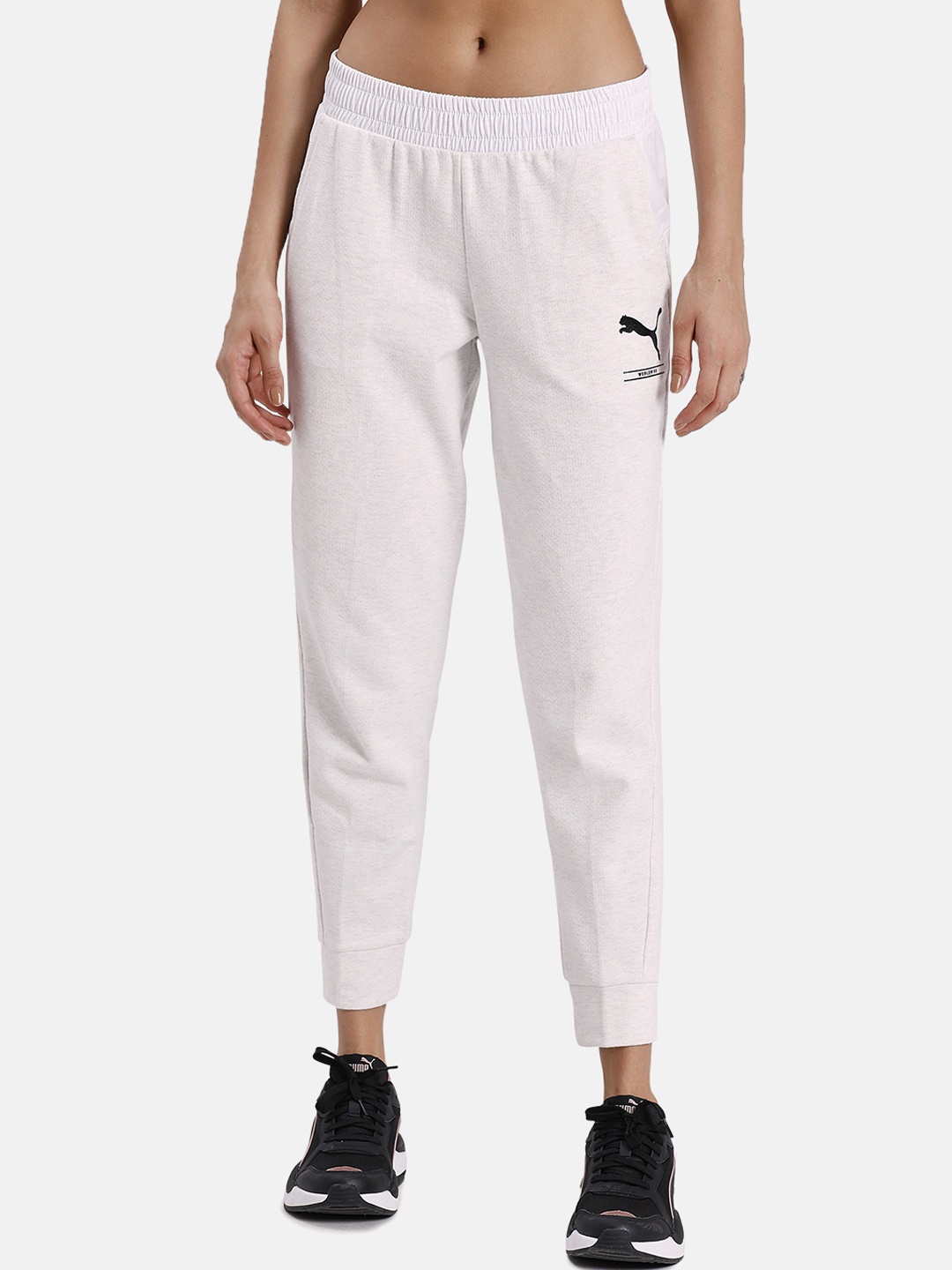 

Puma Women Off-White Solid Nu-tility Pants Cl Straight-Fit Joggers
