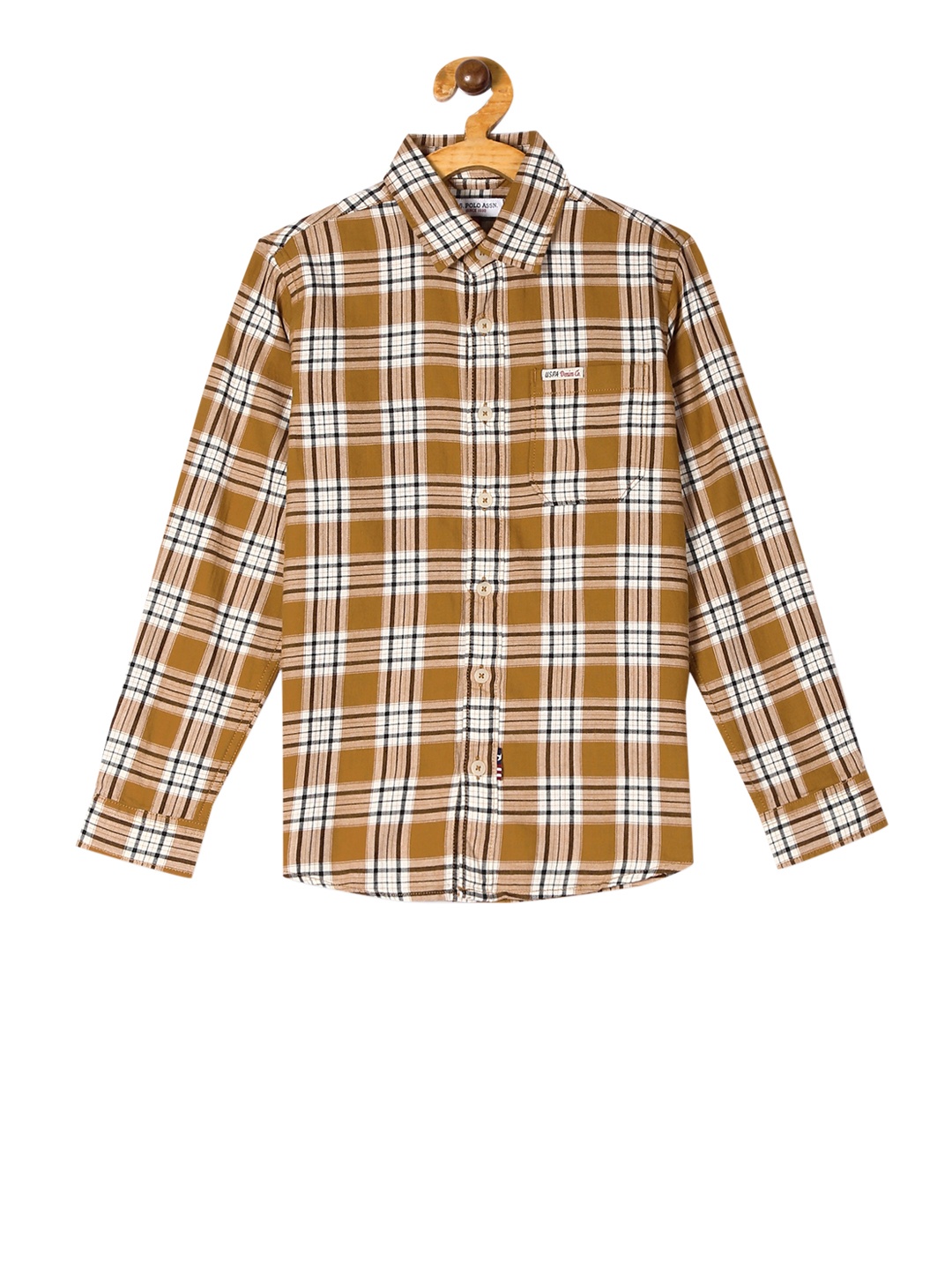 

U.S. Polo Assn. Kids Boys Brown & White Regular Fit Checked Casual Shirt