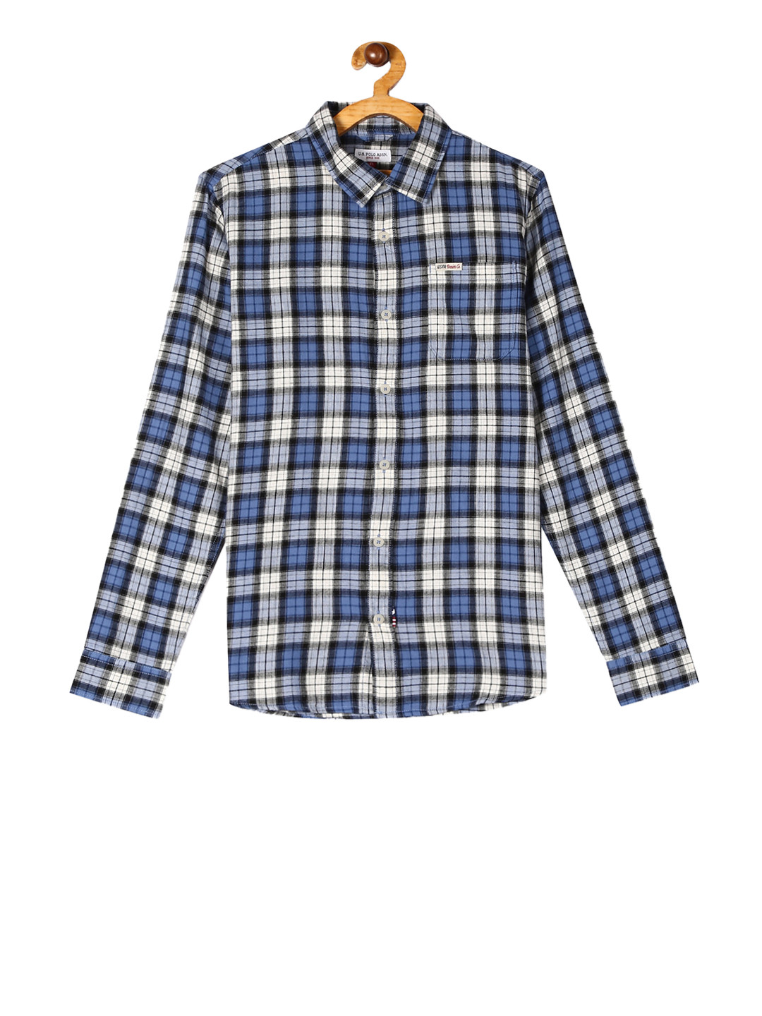 

U.S. Polo Assn. Kids Boys Blue & Off-White Regular Fit Checked Casual Shirt