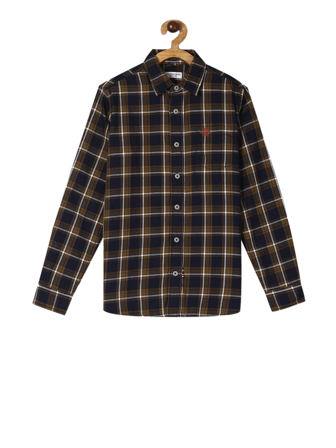 

U.S. Polo Assn. Kids Boys Navy Blue & Olive Green Regular Fit Checked Casual Shirt