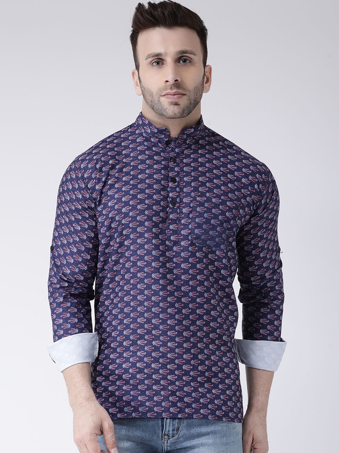 

Hangup Men Purple And Red Printed Straight Kurta