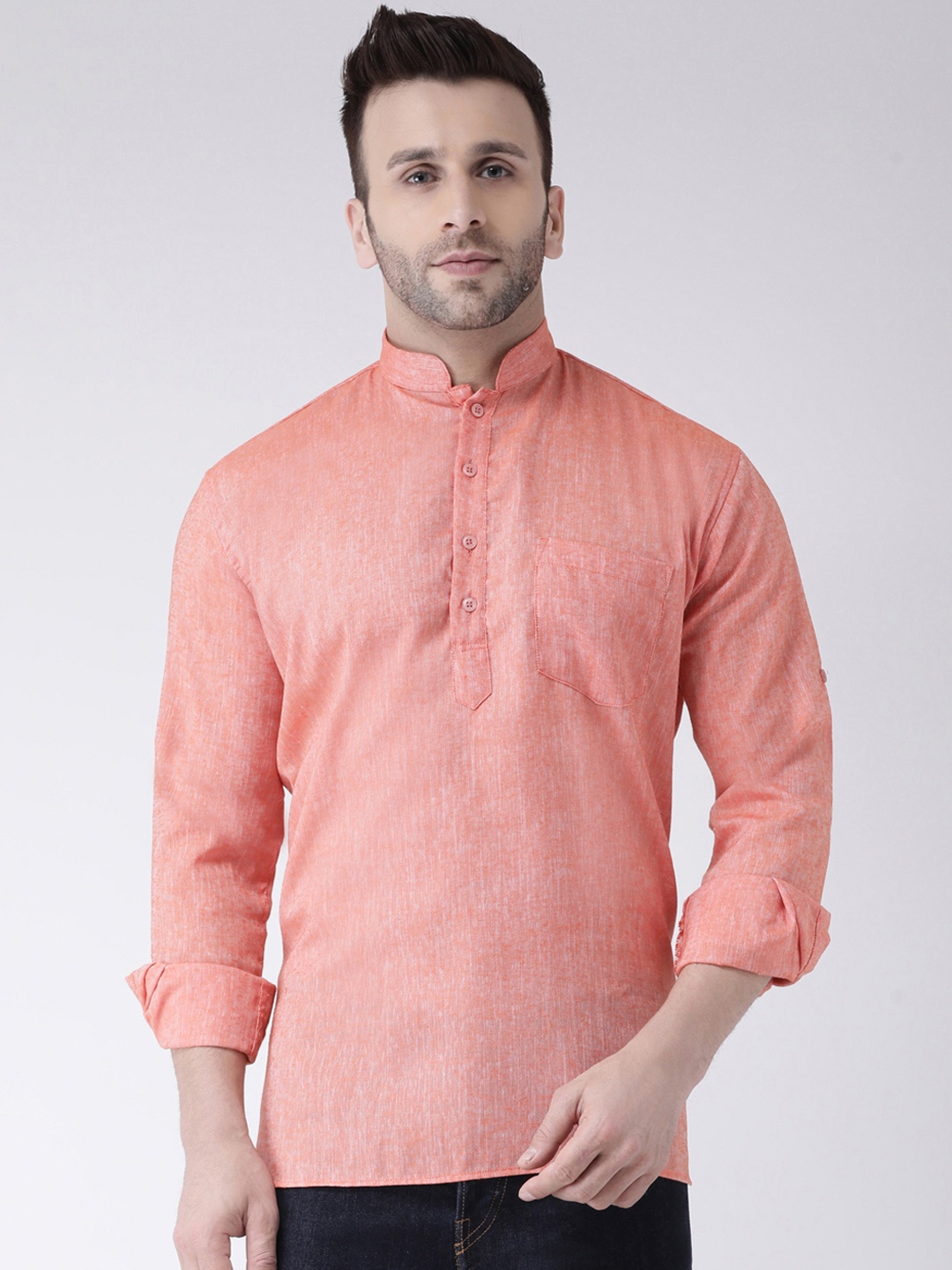 

Hangup Men Orange Solid Straight Kurta