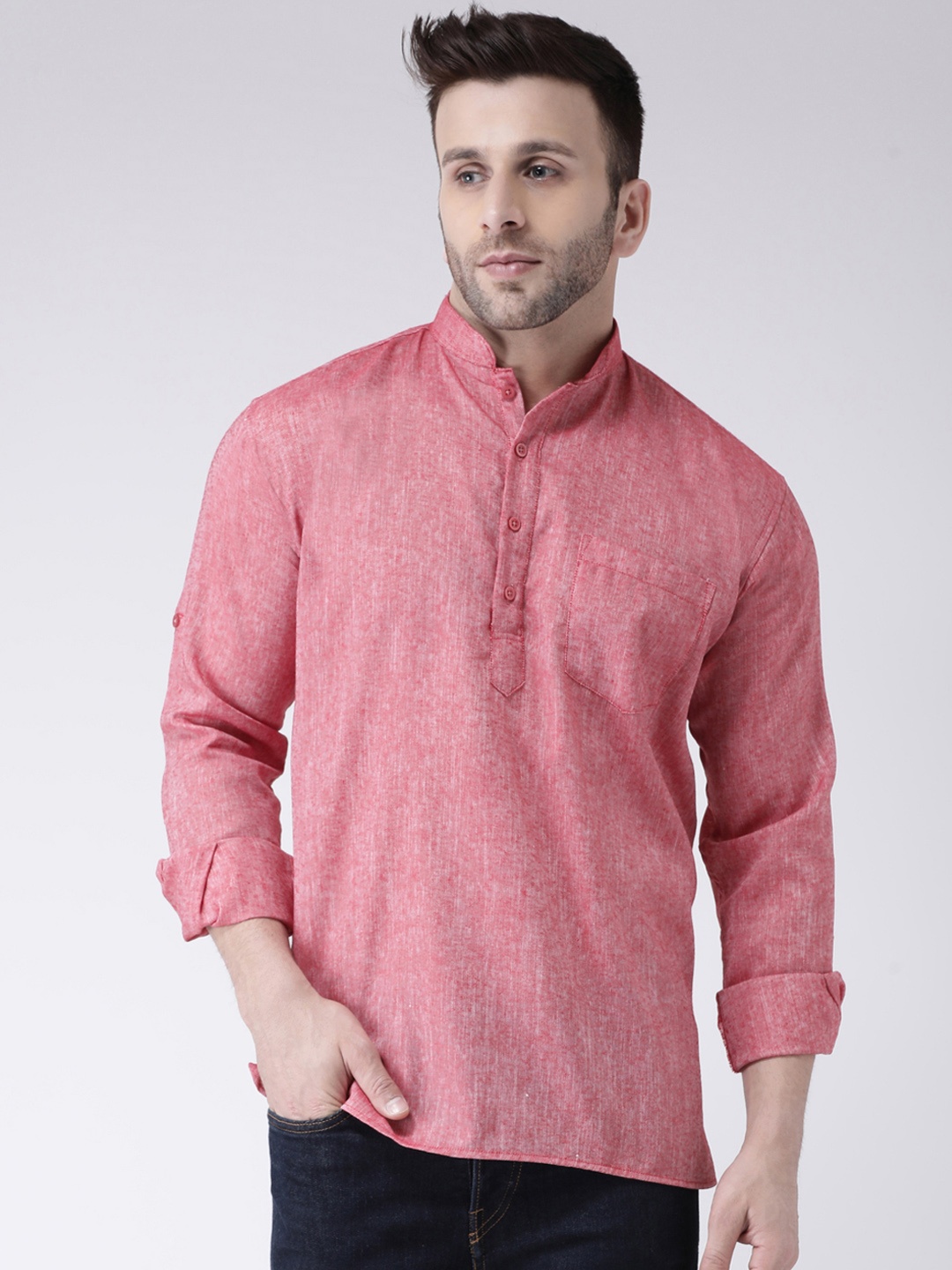 

Hangup Men Red Solid Straight Kurta
