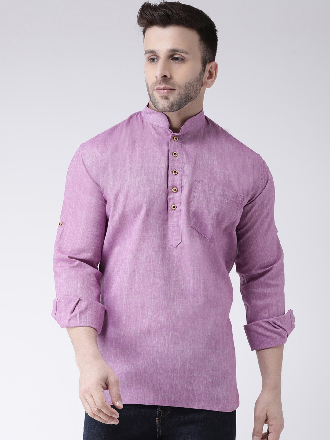 

Hangup Men Purple Solid Straight Kurta