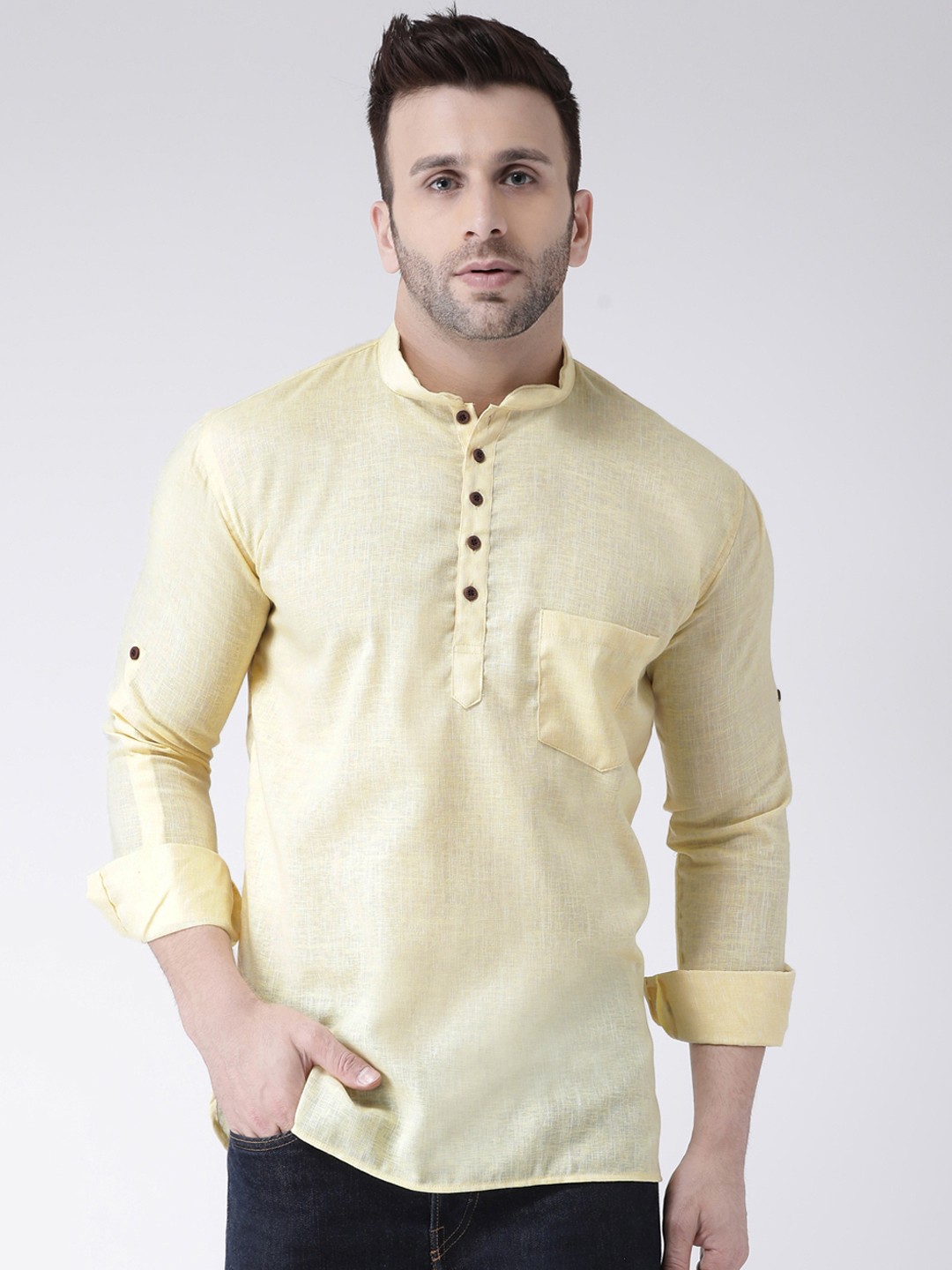 

Hangup Men Yellow Solid Straight Kurta