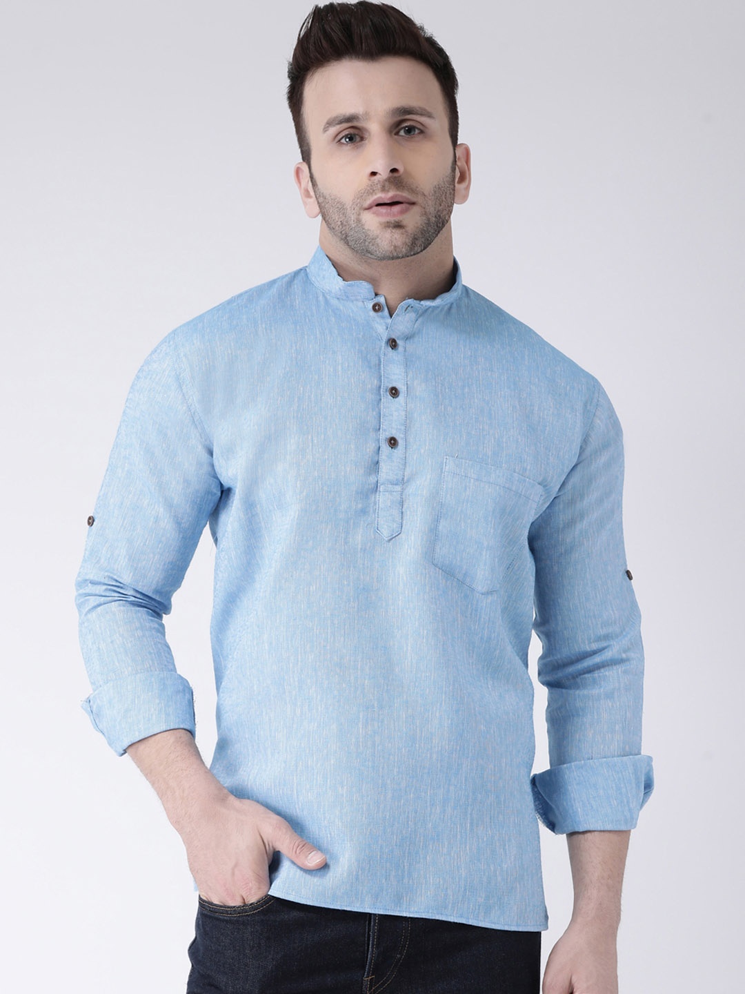 

Hangup Men Blue Solid Straight Kurta