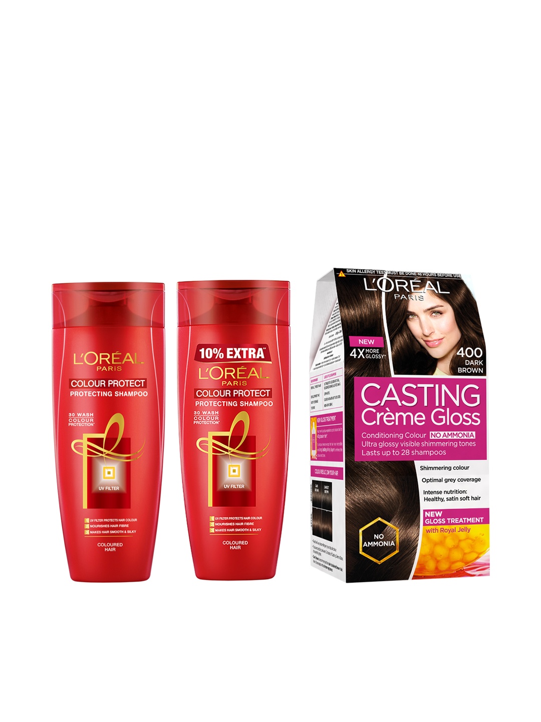 

LOreal Paris Set Of 2 Colour Protect Shampoo & Dark Brown 400 Casting Gloss Hair Colour