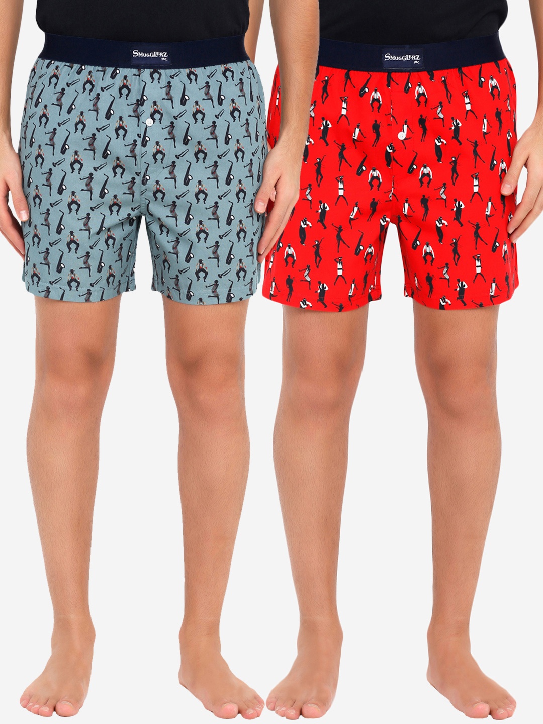 

Smugglerz Men Pack Of 2 Red & Grey Printed Pure Cotton Boxers