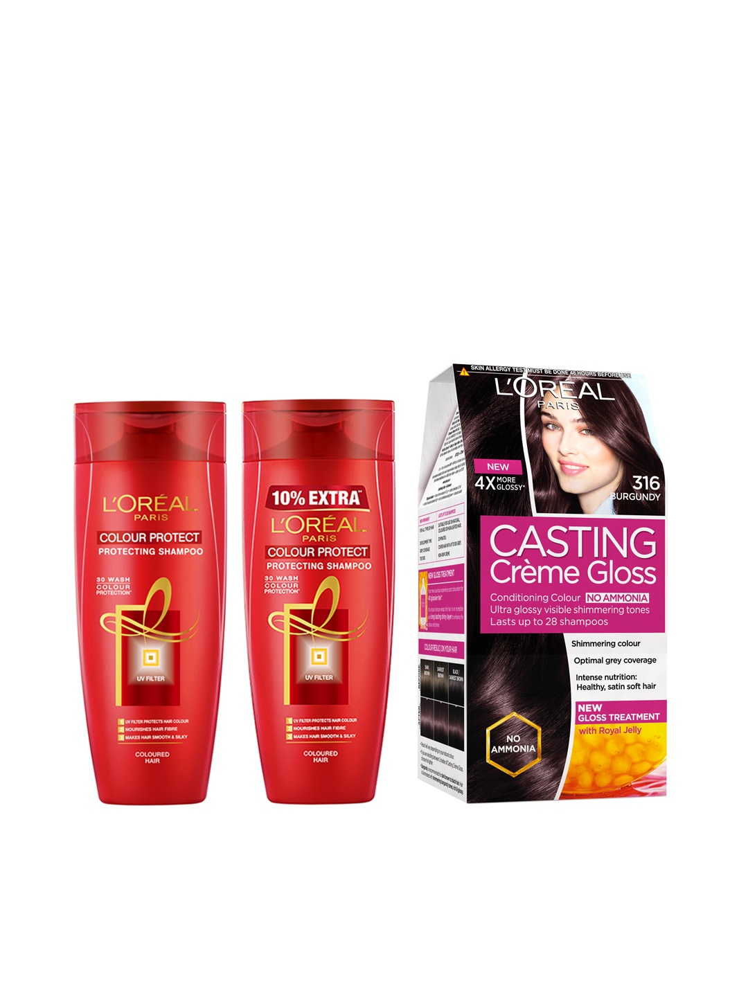 

LOreal Paris Women Set Of 2 Colour Protect Shampoo & Burgundy 316 Creme Gloss Hair Color, Purple