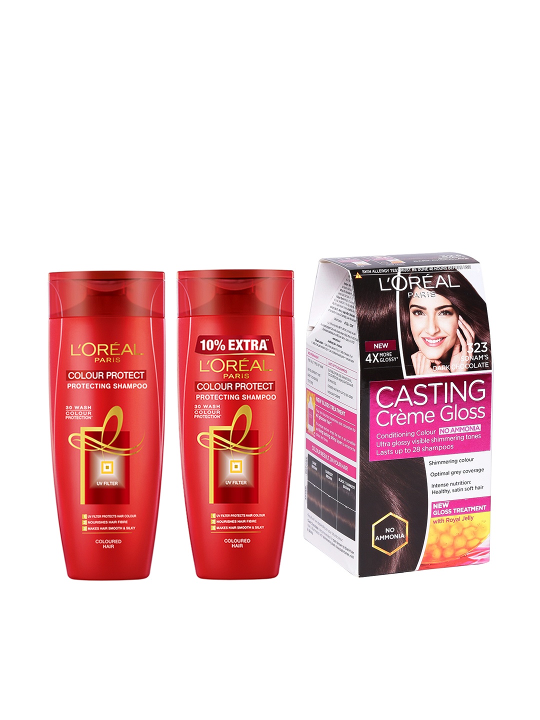

L'Oreal Paris Pack of 2 Colour Protect Shampoo and Casting Creme Hair Color Dark Chocolate, Brown