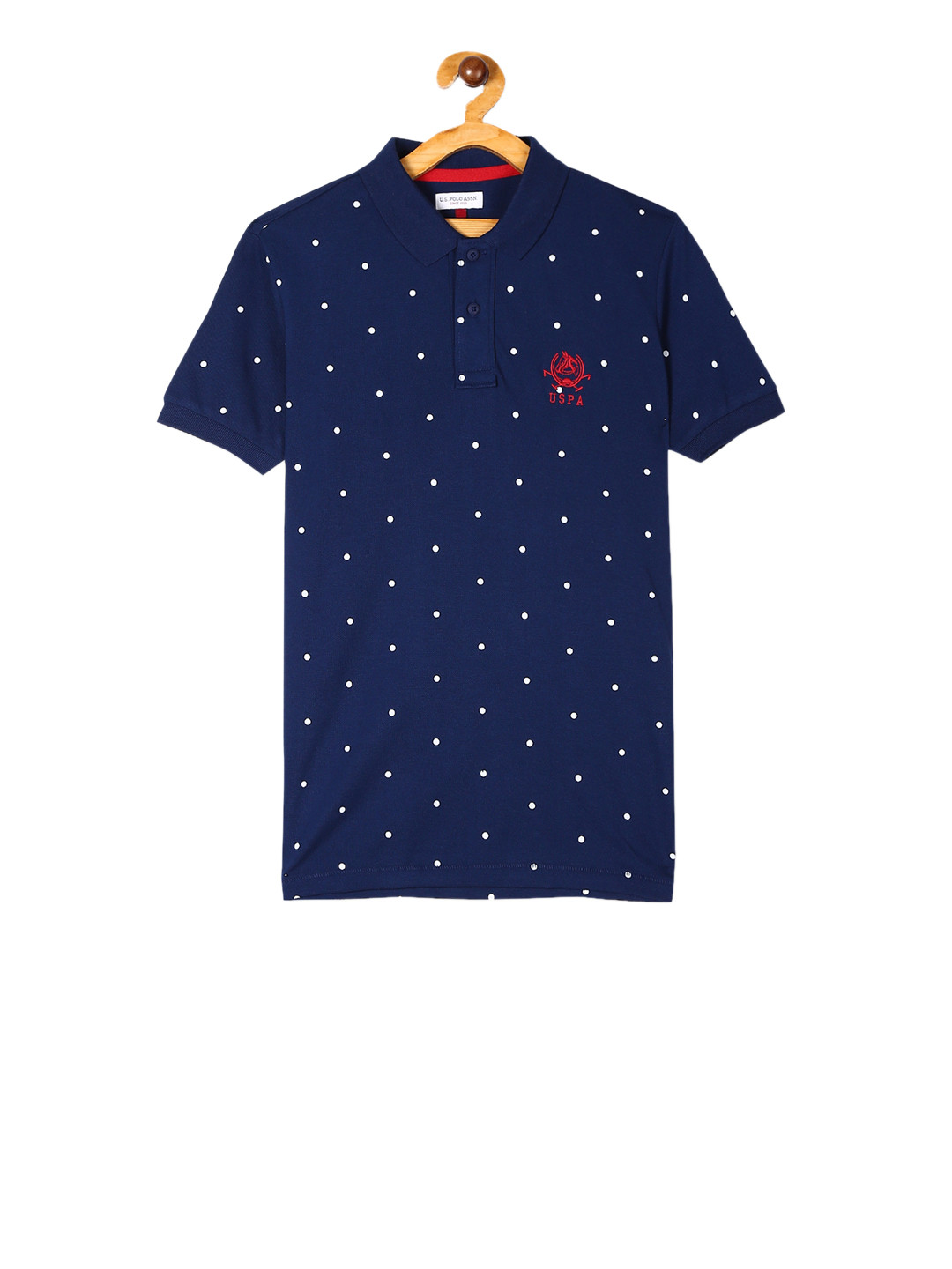 

U.S. Polo Assn. Kids Boys Blue Polka Dot Printed Polo Collar Pure Cotton T-shirt