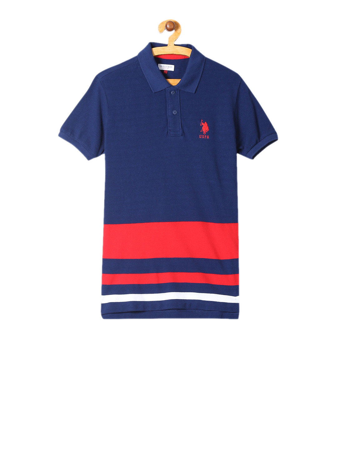 

U.S. Polo Assn. Kids Boys Navy Blue Red Striped Polo Collar Pure Cotton T-shirt