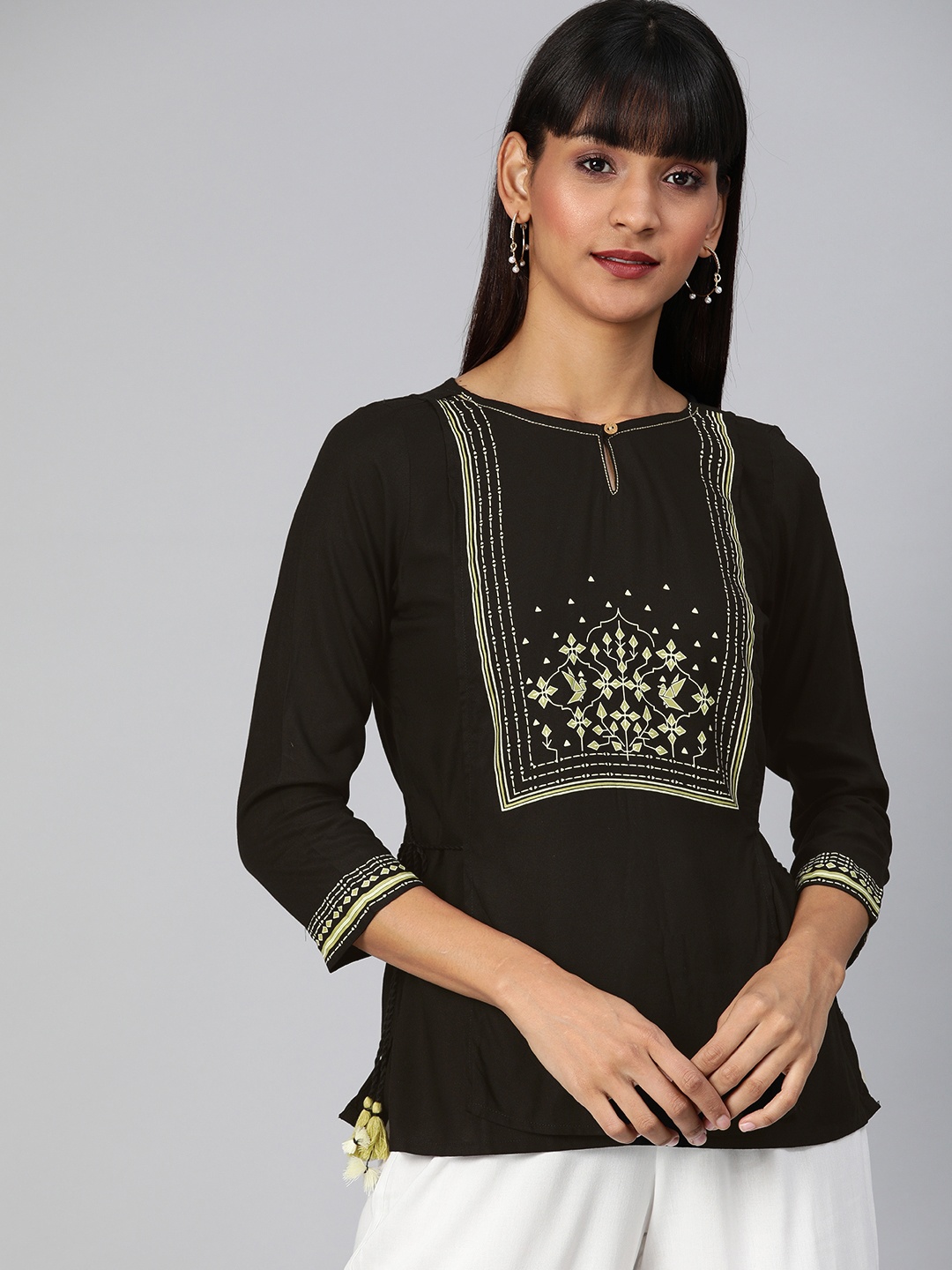 

Global Desi Women Black Yoke Design Printed Top