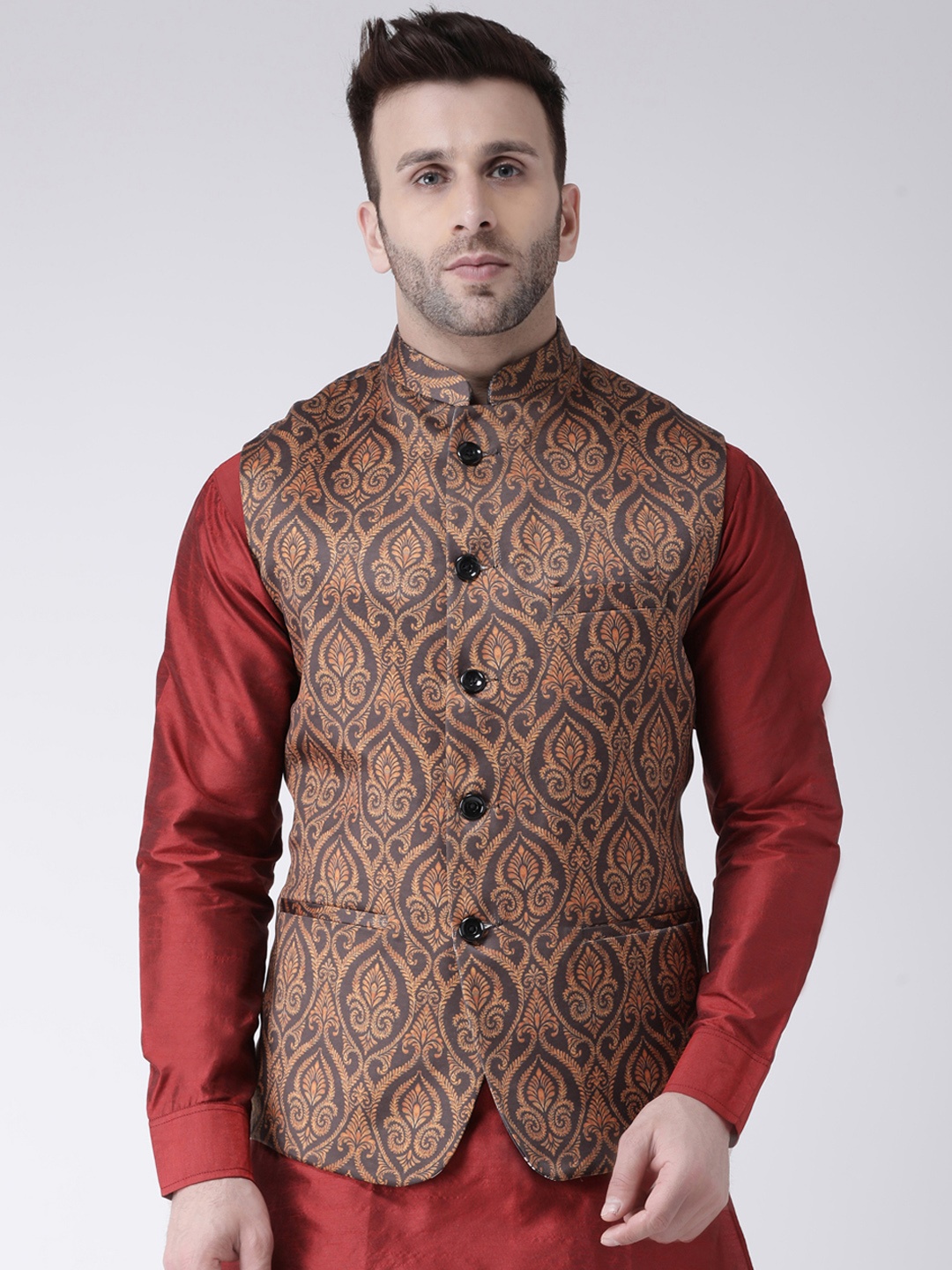 

Hangup Men Brown Printed Nehru Jacket