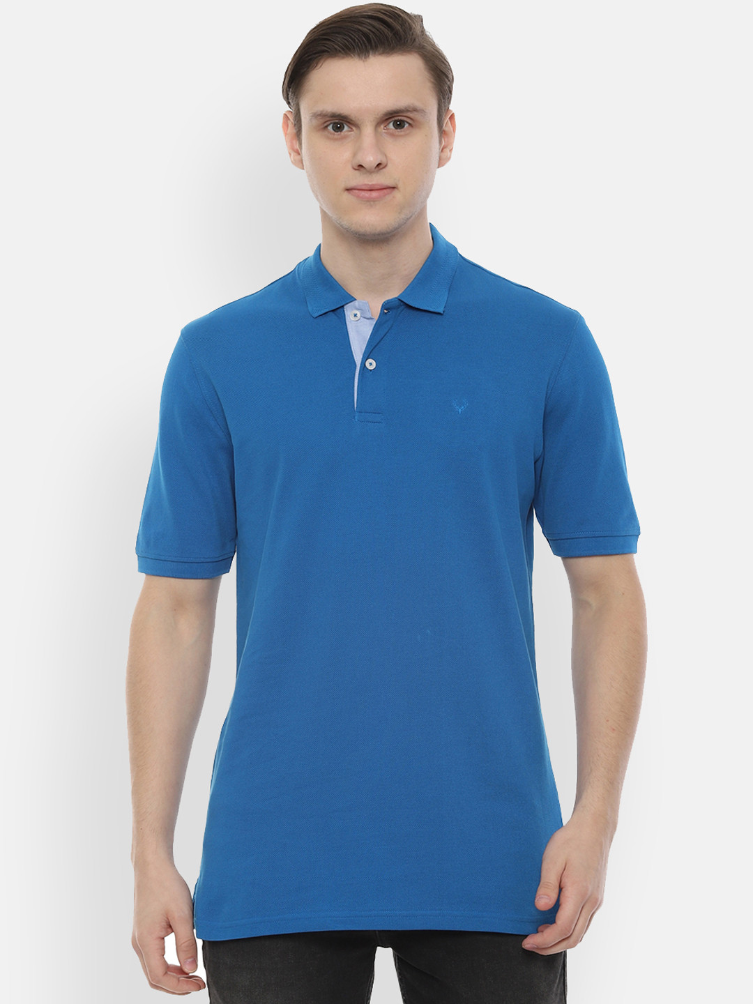 

Allen Solly Men Blue Solid Polo Collar Pure Cotton T-shirt