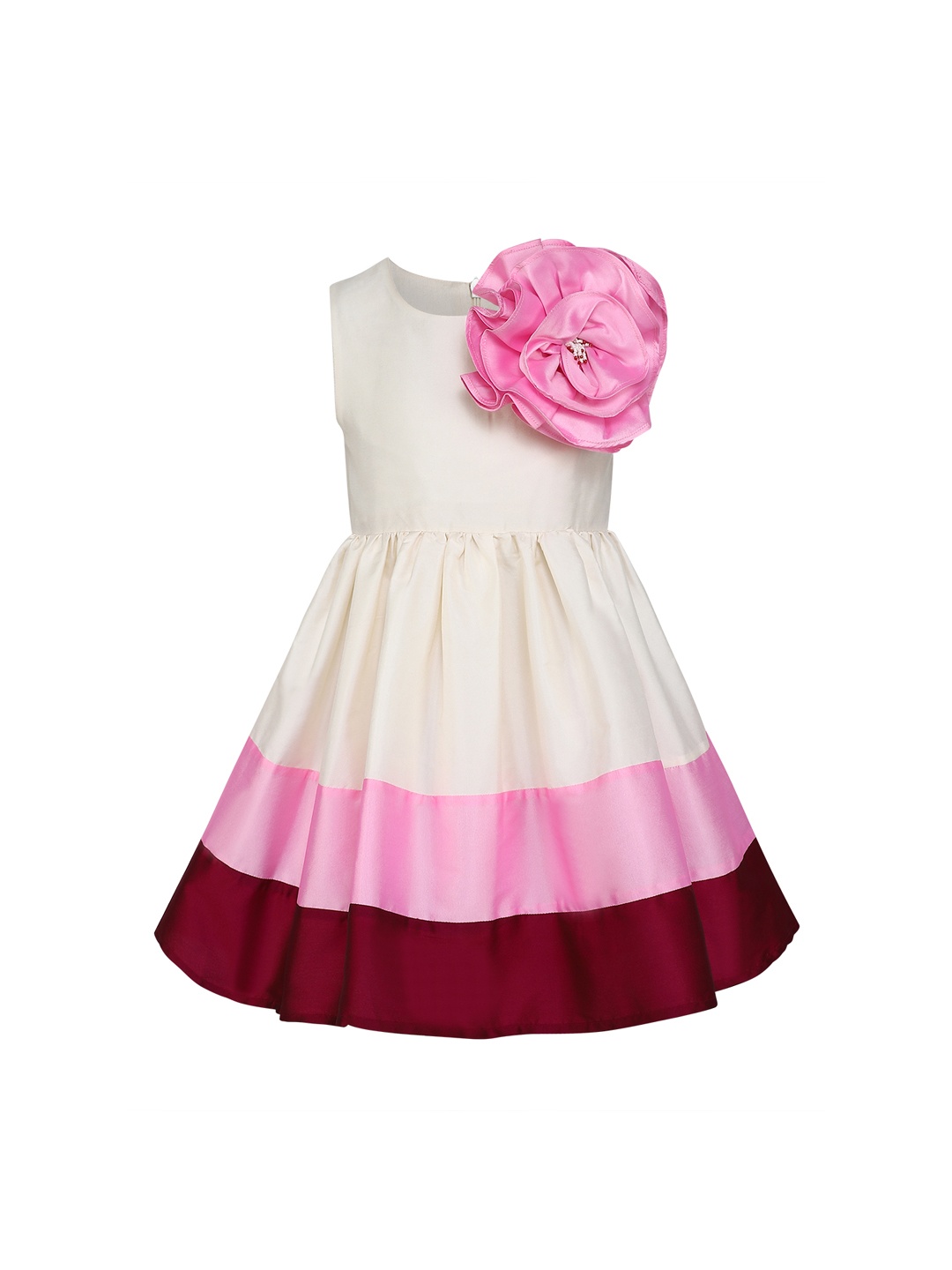 

A Little Fable Girls Off-White Colourblocked Fit & Flare Dress