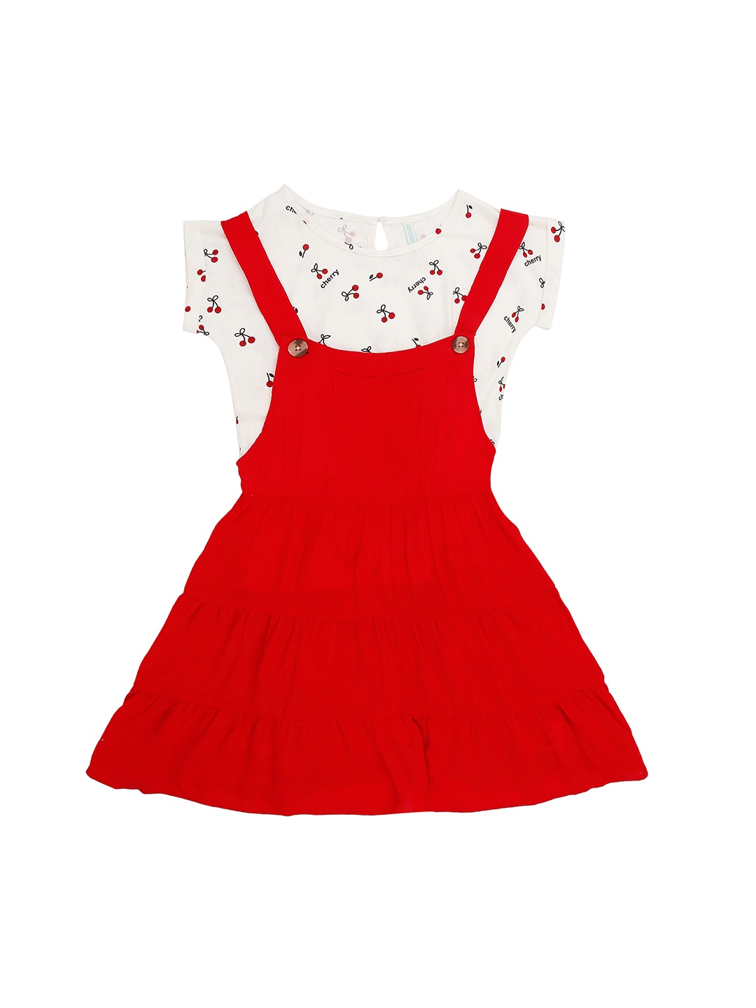 

Pantaloons Junior Girls Red Solid Fit and Flare Dress With Printed Top