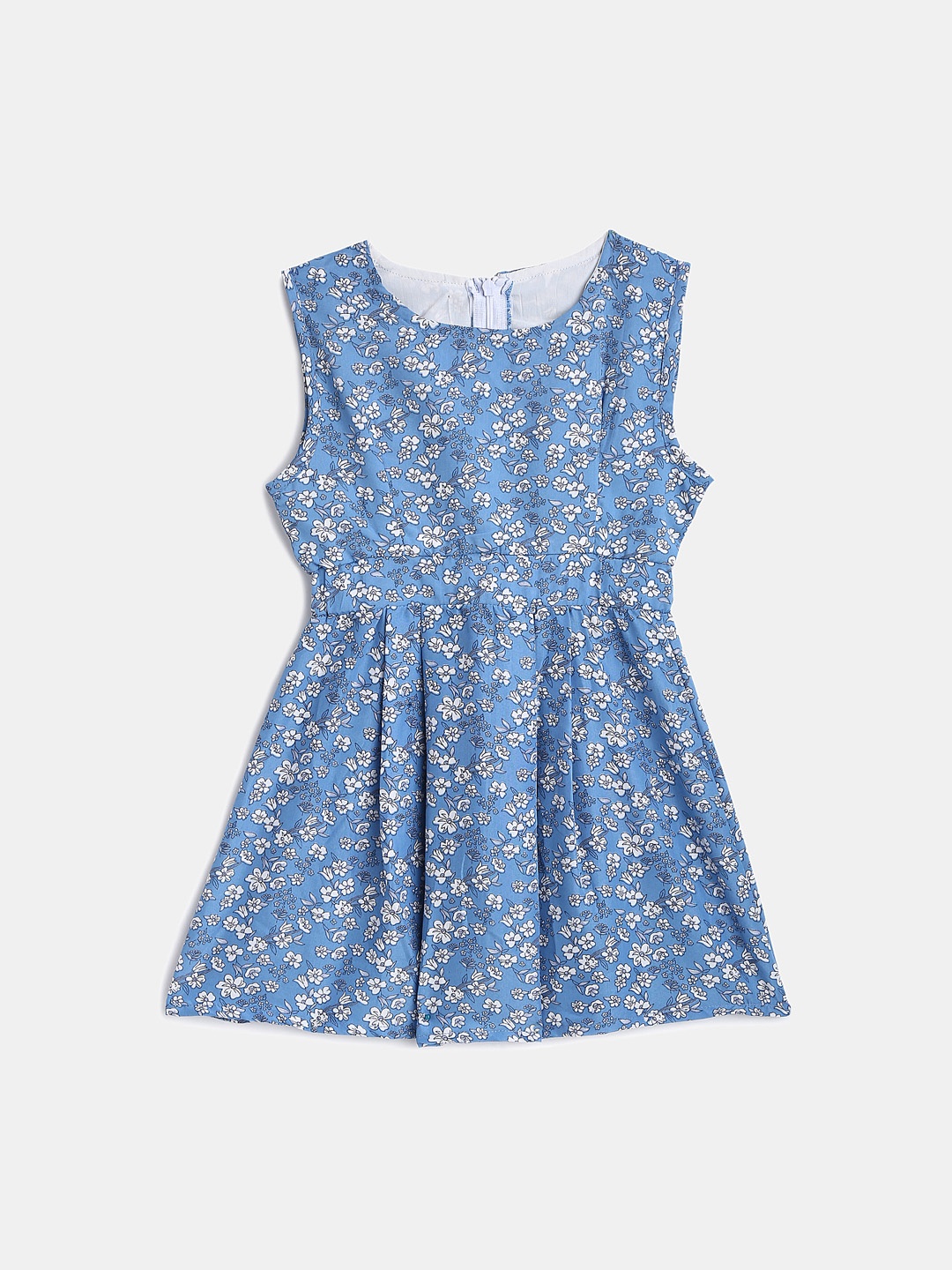 

KIDSCRAFT Girls Blue & Off-White Printed Fit and Flare Dress