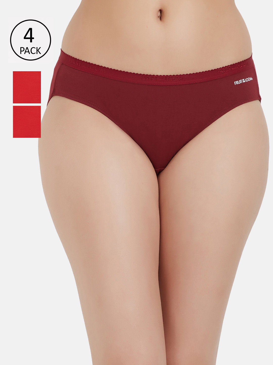 

Fruit of the loom Women Pack of 4 Solid Bikini Briefs FBKS02-2P-DA1S2, Red