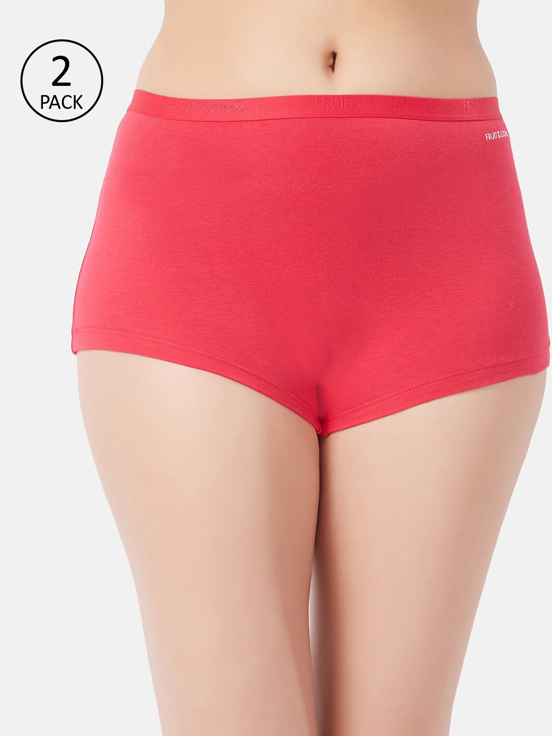

Fruit of the loom Women Pack of 2 Coral Pink Solid Boy Shorts