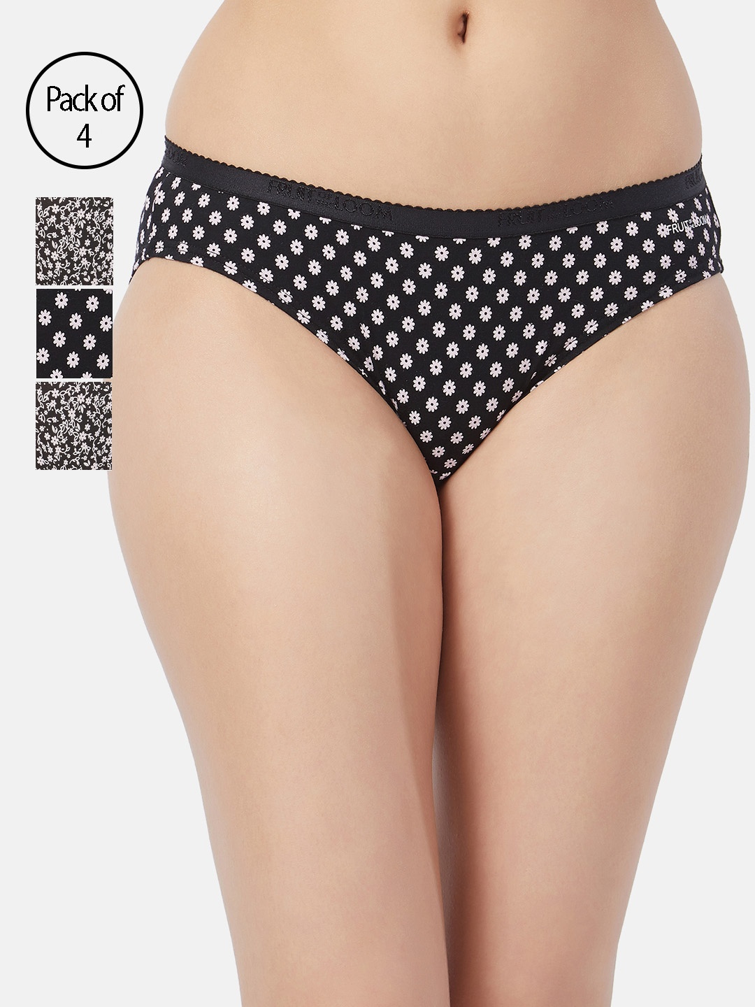 

Fruit of the loom Women Pack of 4 Printed Basic Briefs FBKP02-2P-DA1P4, Black