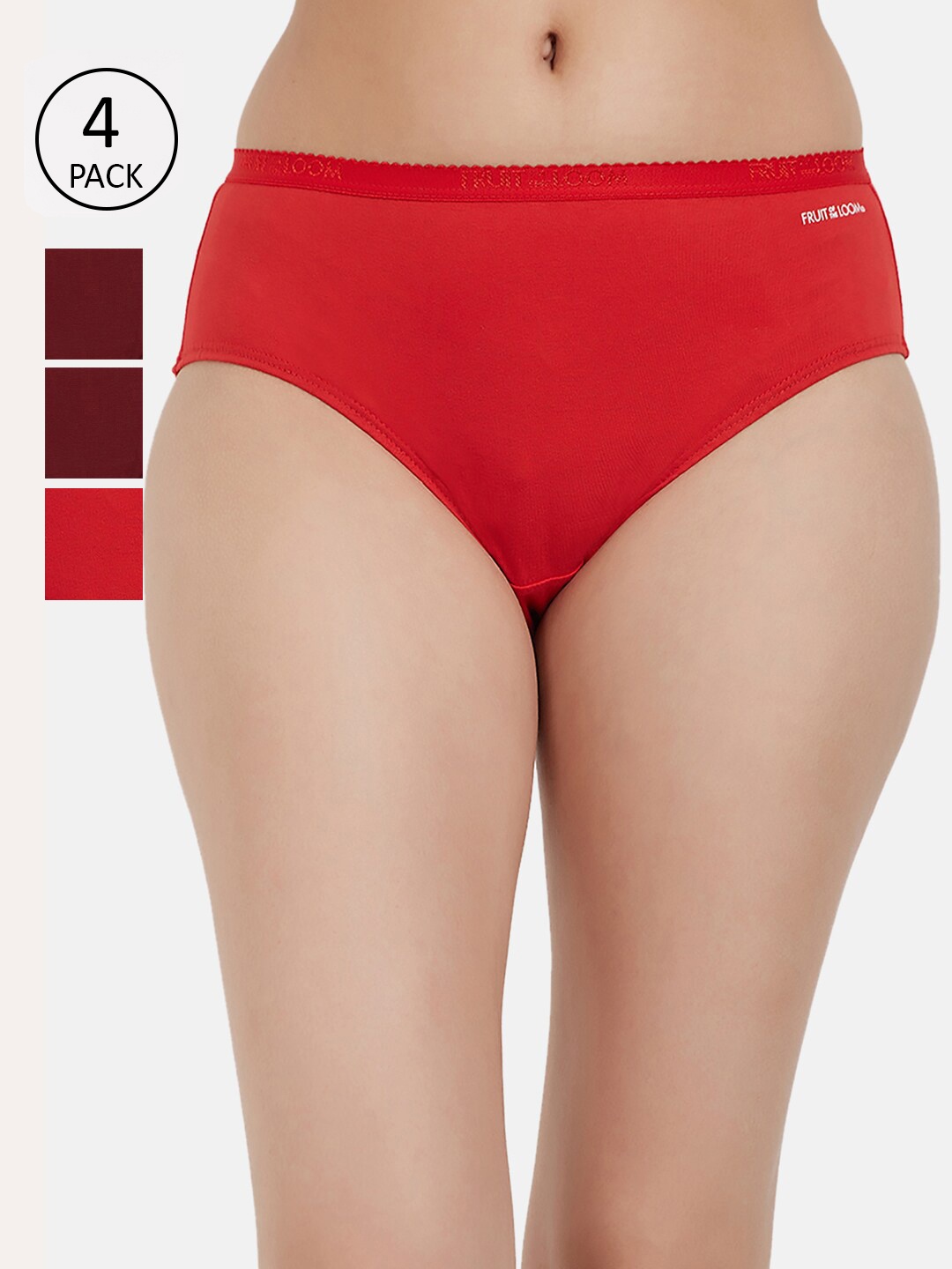 

Fruit of the loom Women Pack of 4 Solid Hipster Briefs FHPS02-2P-DA1S2, Red
