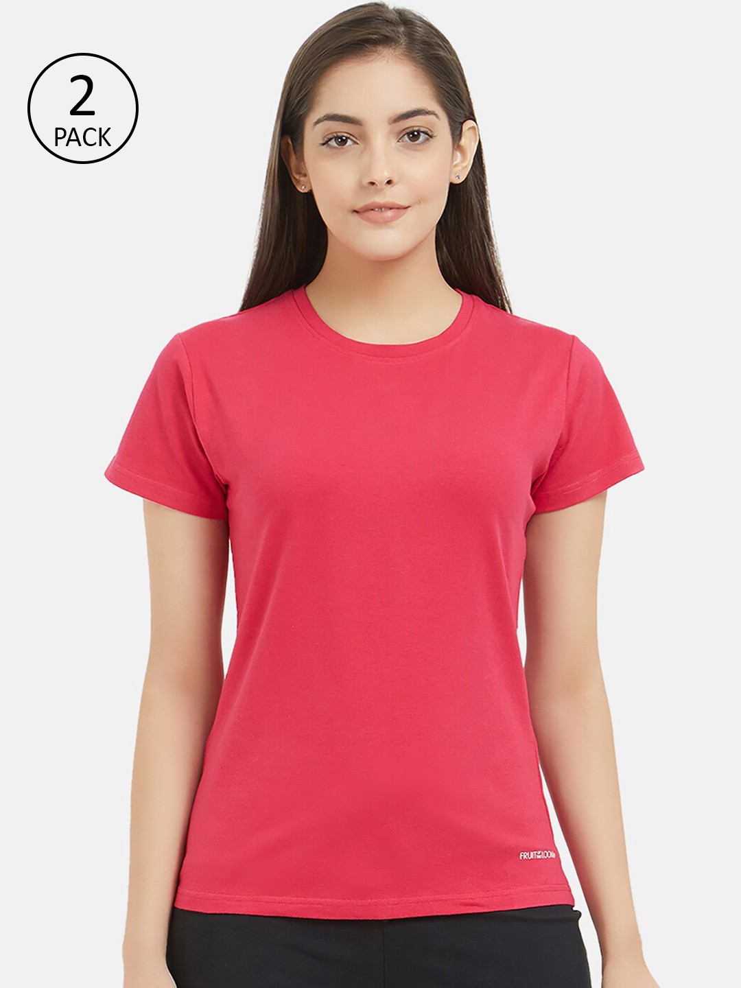 

Fruit of the loom Women Pack of 2 Solid Round-Neck Lounge T-shirts, Pink