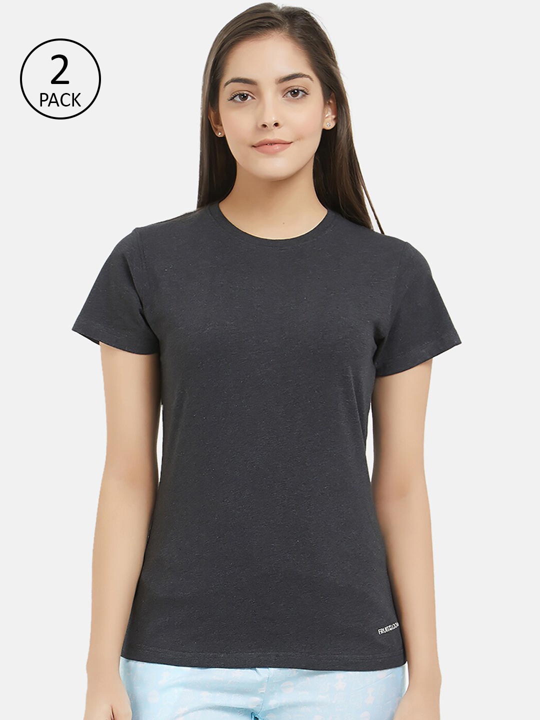 

Fruit of the loom Women Pack of 2 Solid Intellifresh Lounge T-shirts, Charcoal