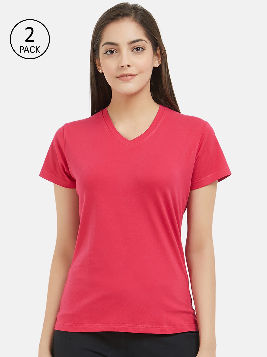 

Fruit of the loom Women Pack of 2 Solid Intellifresh Lounge T-Shirts, Coral