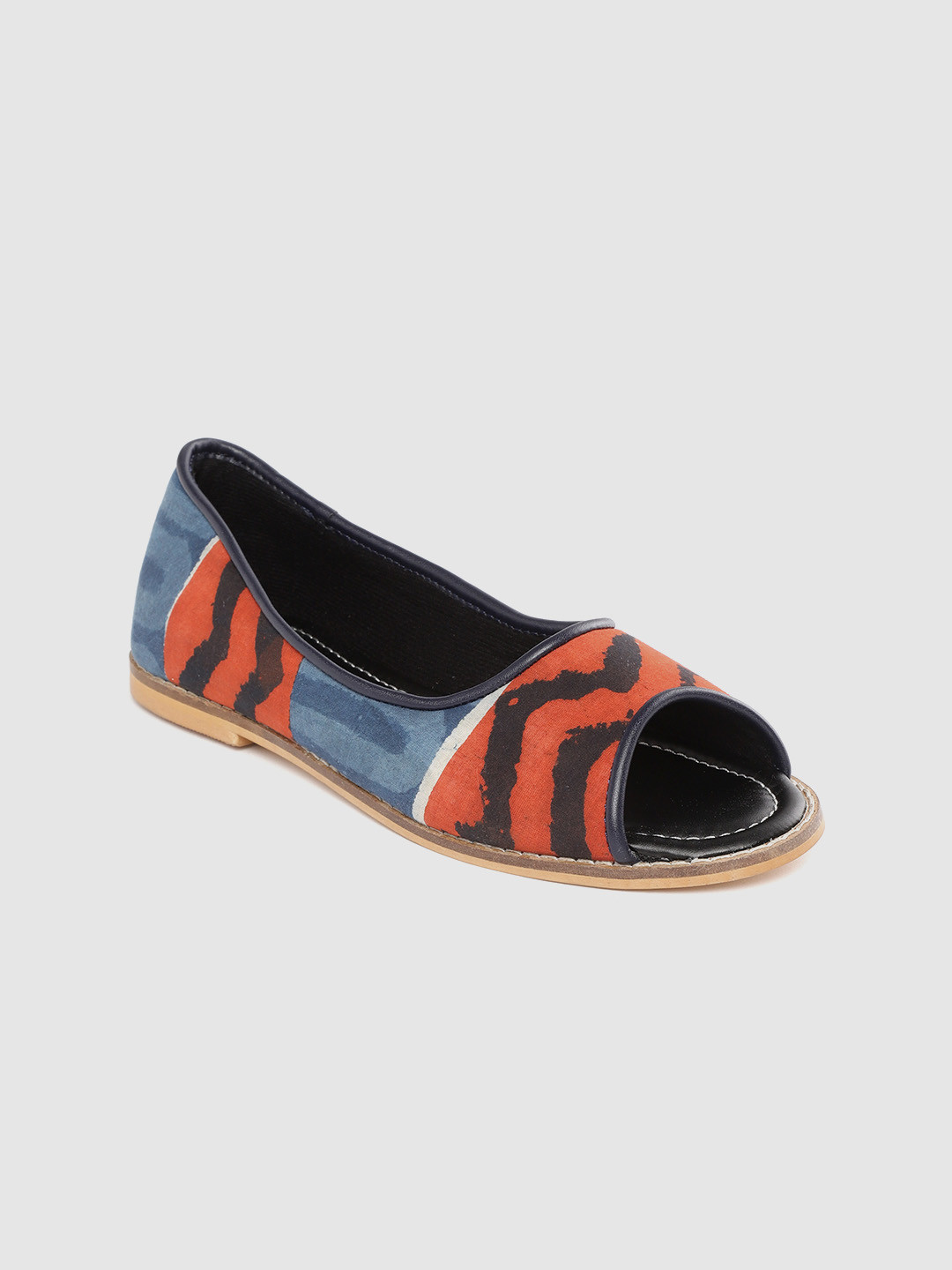 

Ekta Women Blue & Orange Bagru Printed Handcrafted Ballerinas