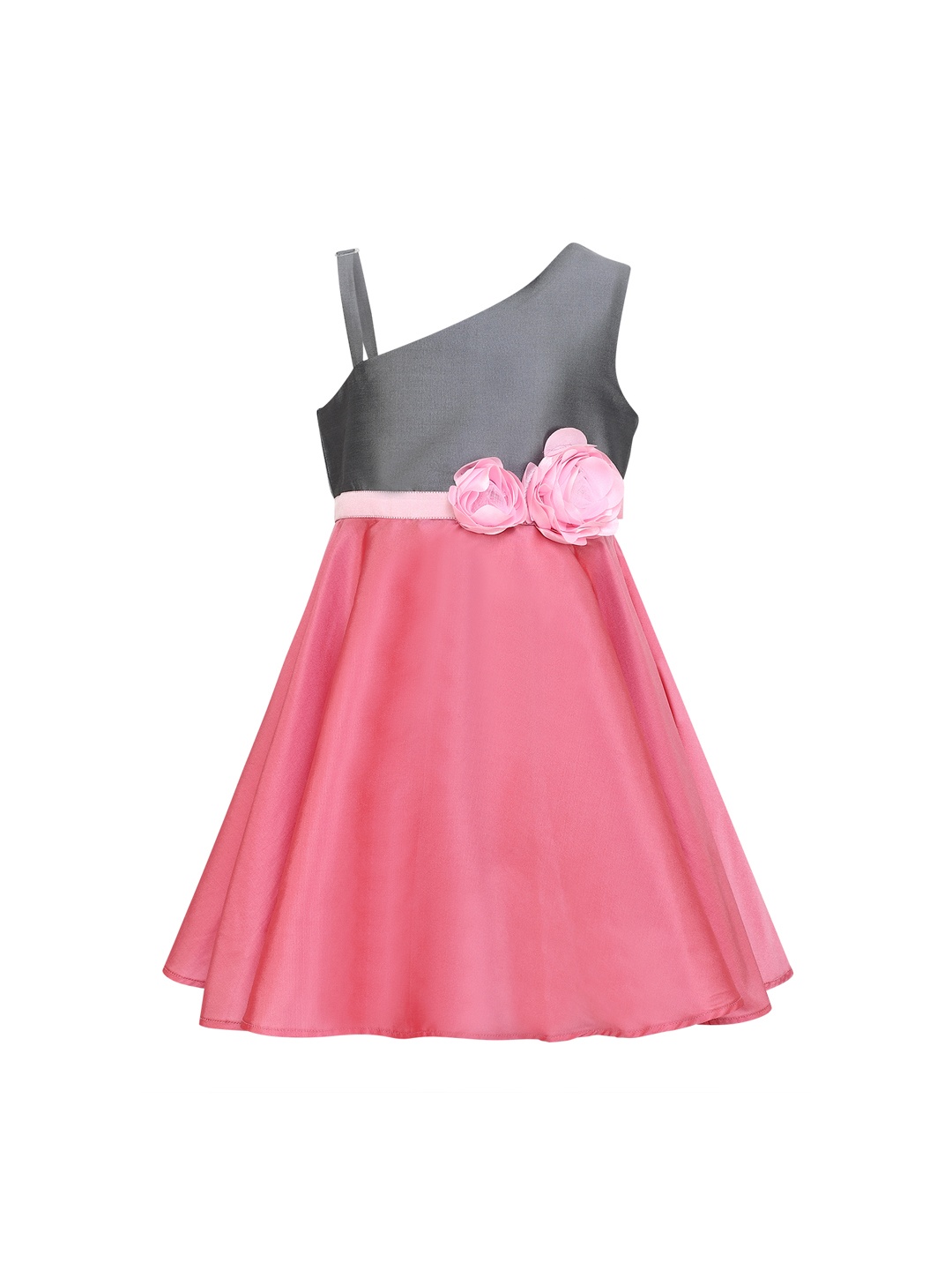 

A Little Fable Girls Grey Colourblocked Fit and Flare Dress