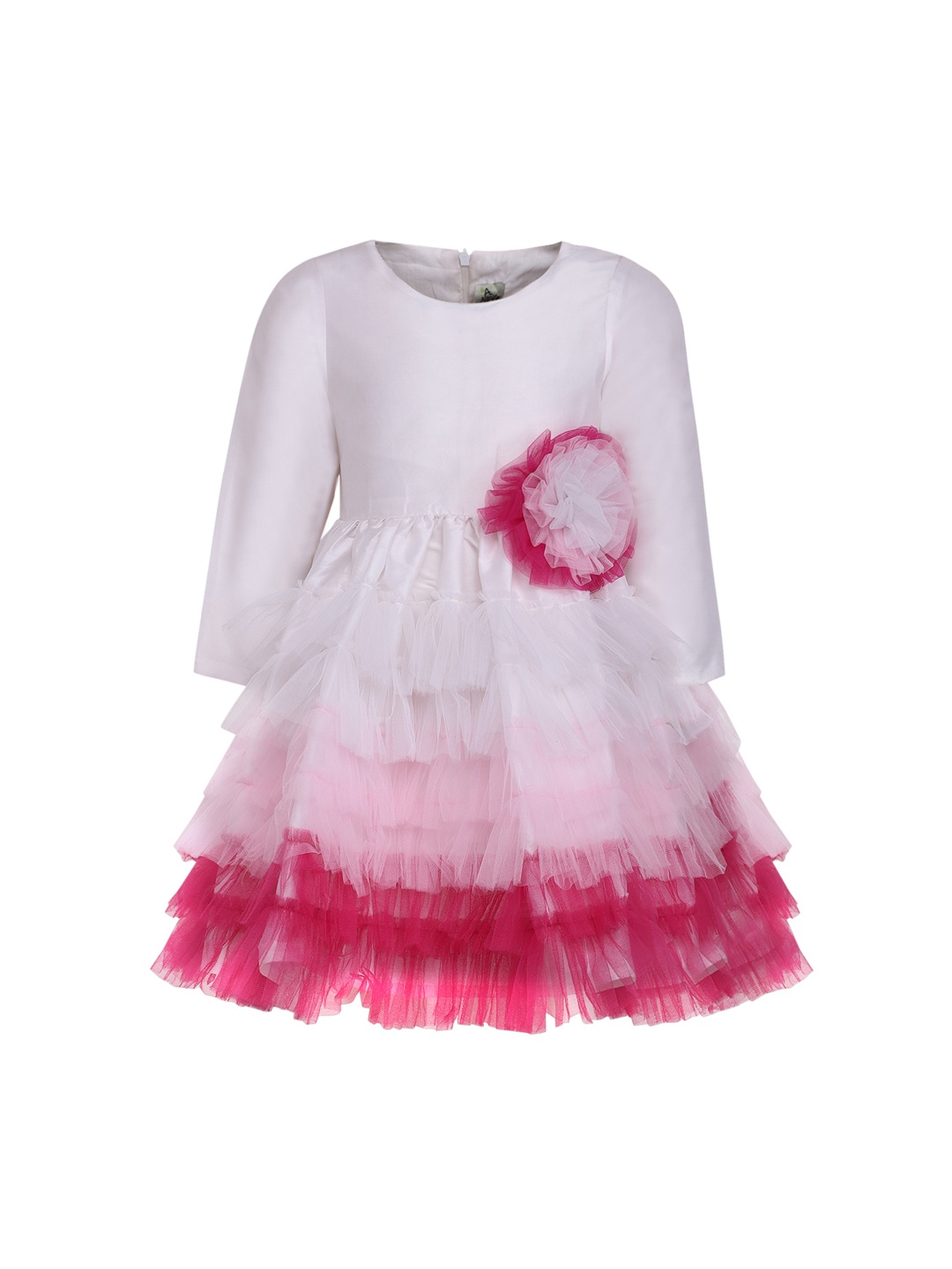 

A Little Fable Girls White & Pink Colourblocked Layered Fit and Flare Dress