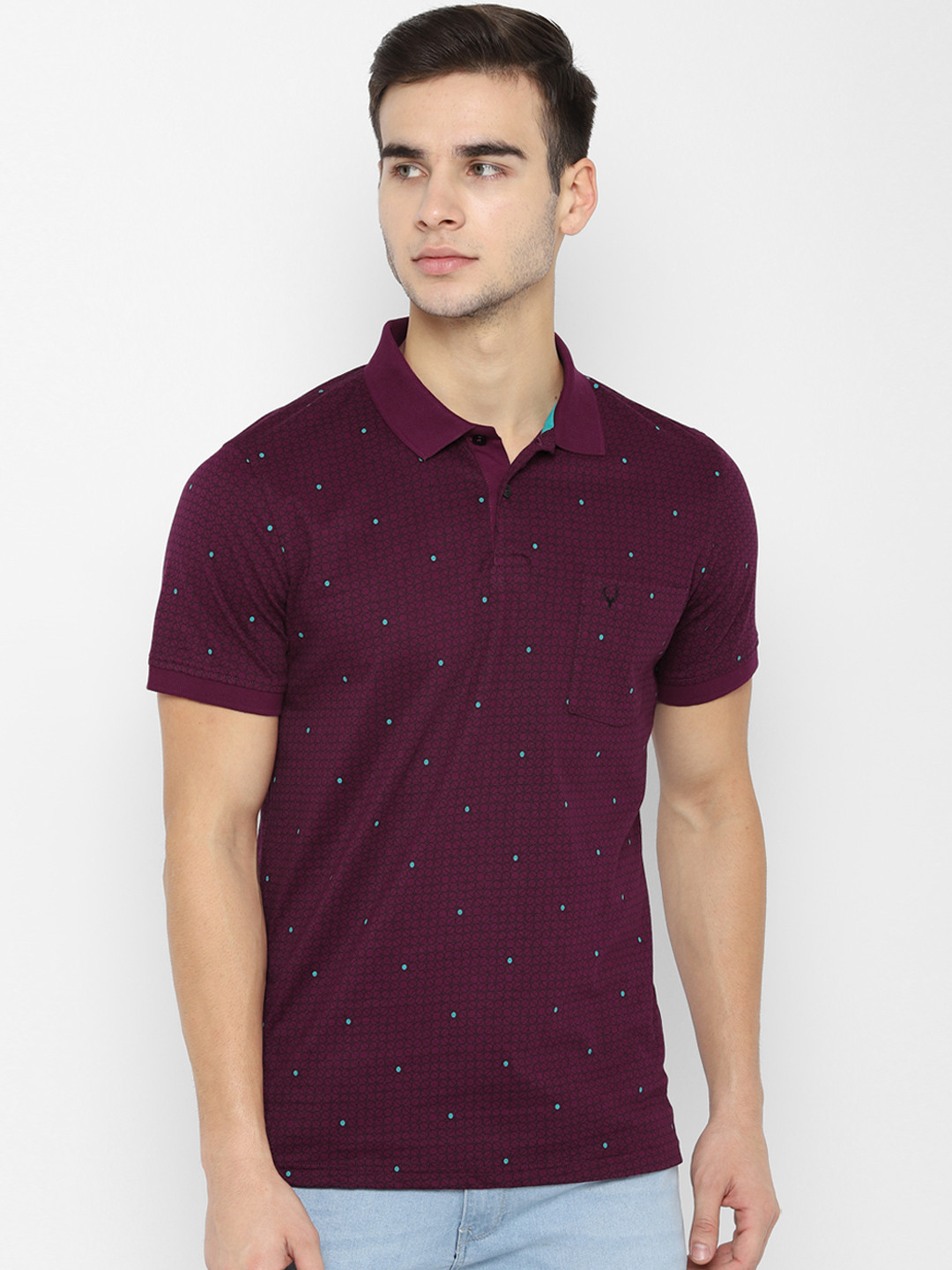 

Allen Solly Men Burgundy Printed Polo Collar T-shirt