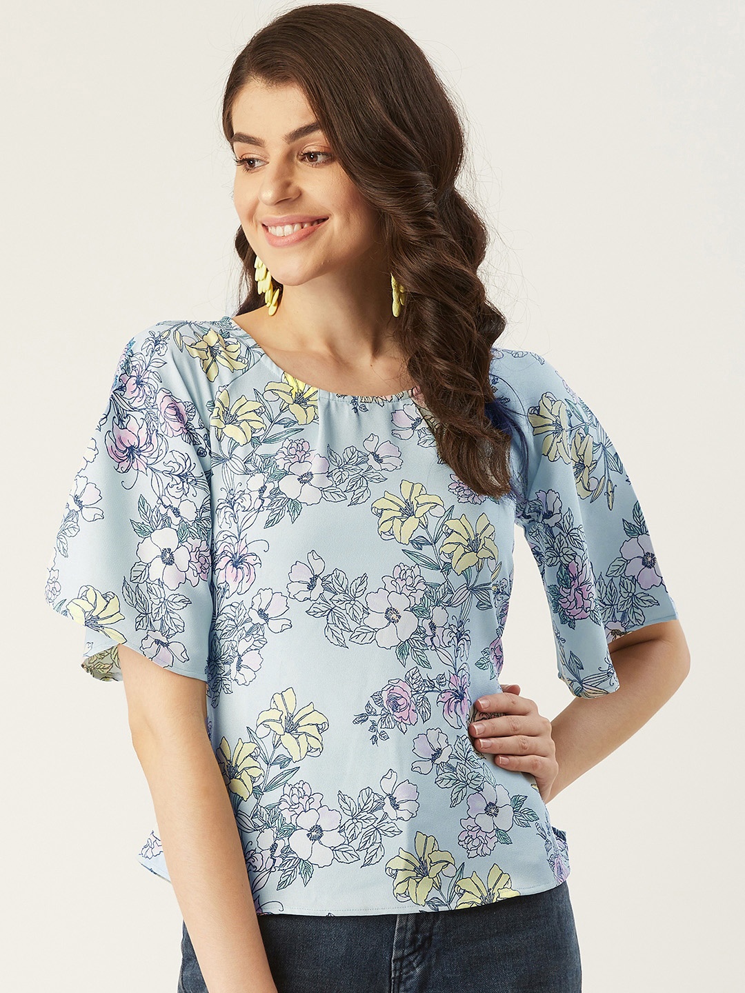 

LABEL REGALIA Women Blue Floral Print Top