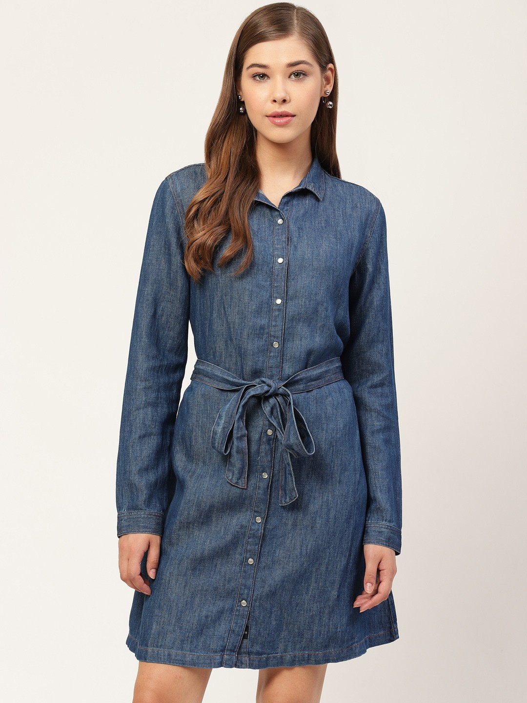 

Xpose Women Blue Solid Denim Shirt Dress