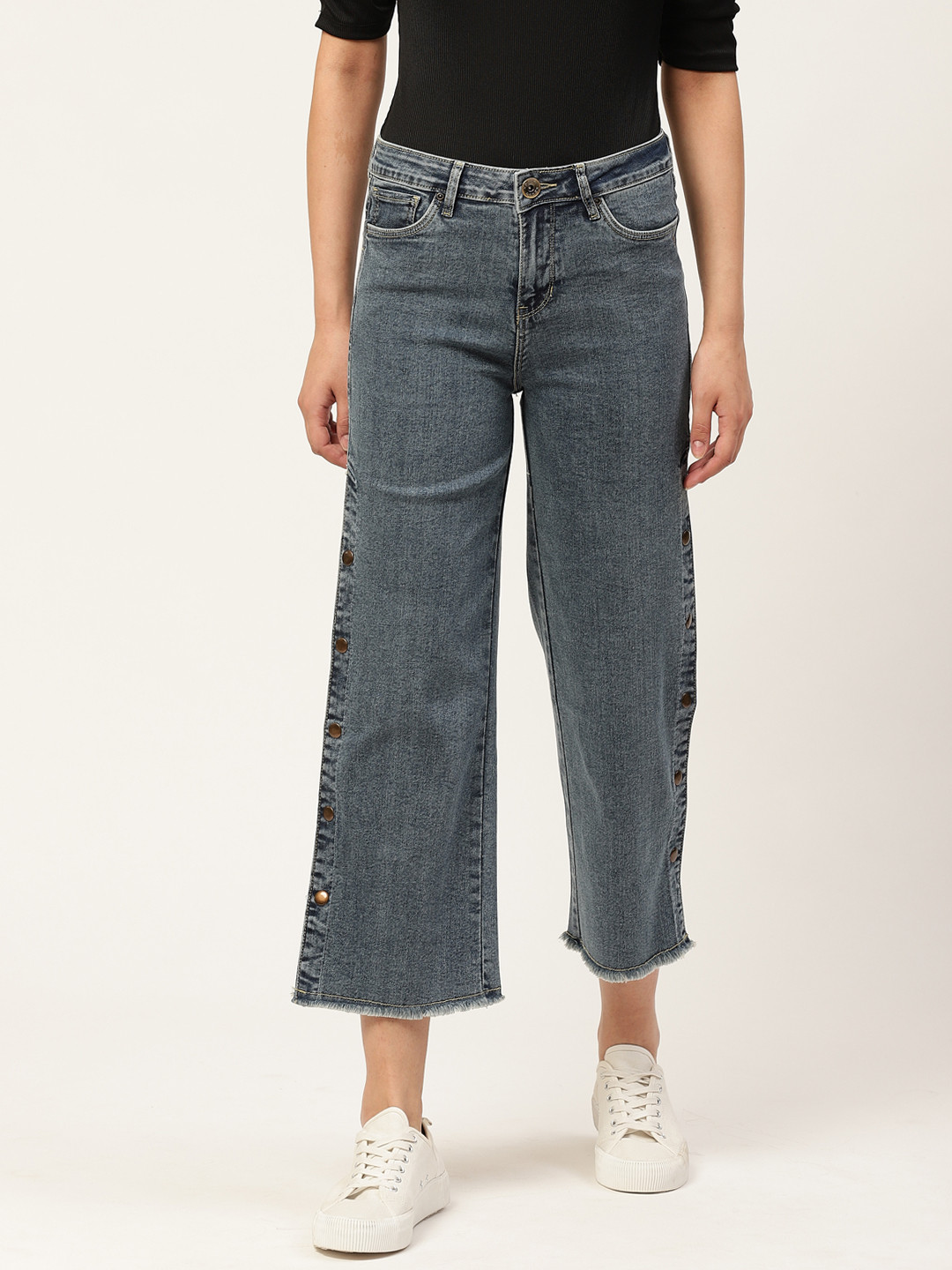 

Xpose Women Blue Wide Leg High-Rise Clean Look Stretchable Cropped Jeans