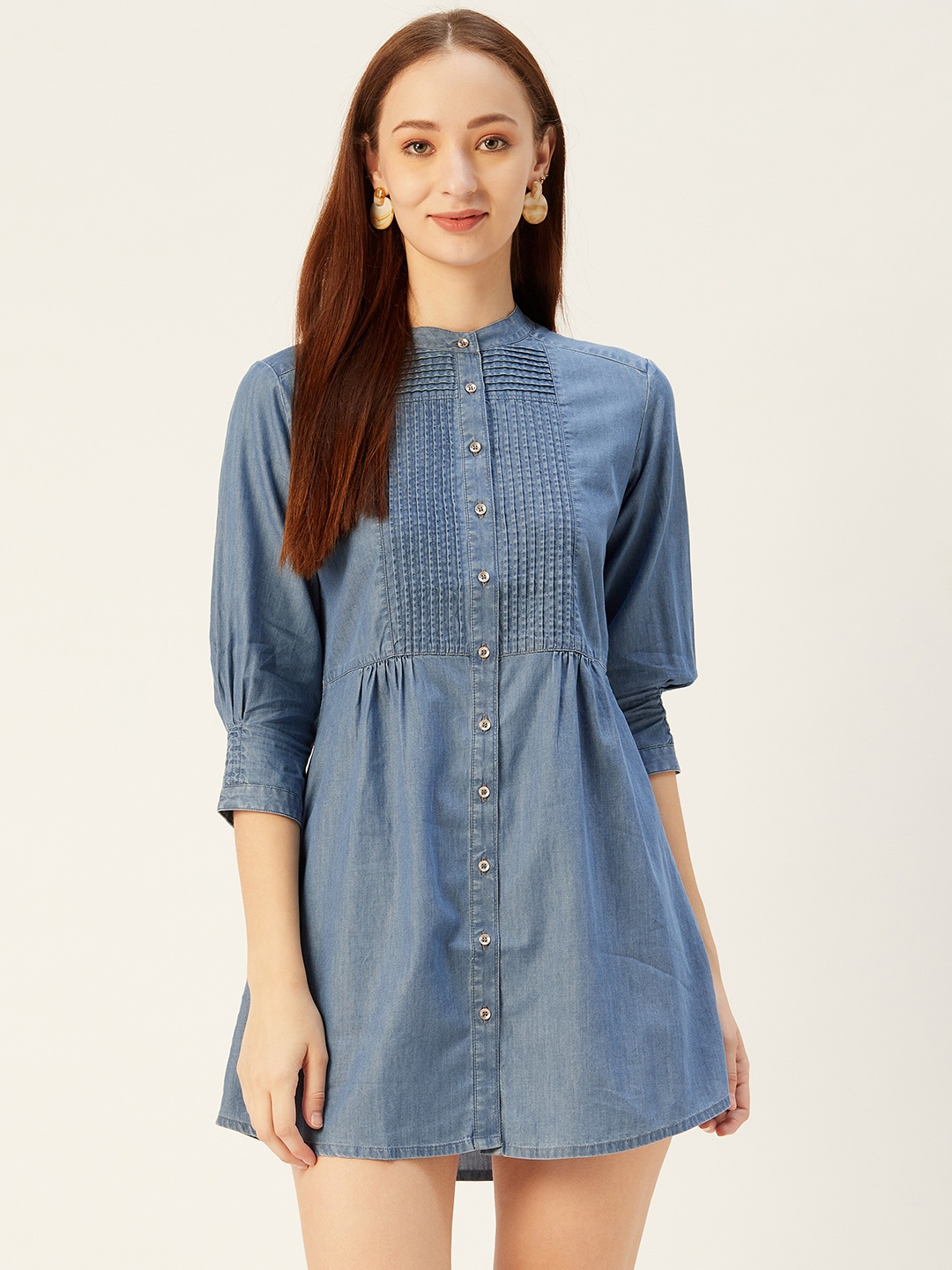 

Xpose Women Blue Solid A-Line Denim Dress