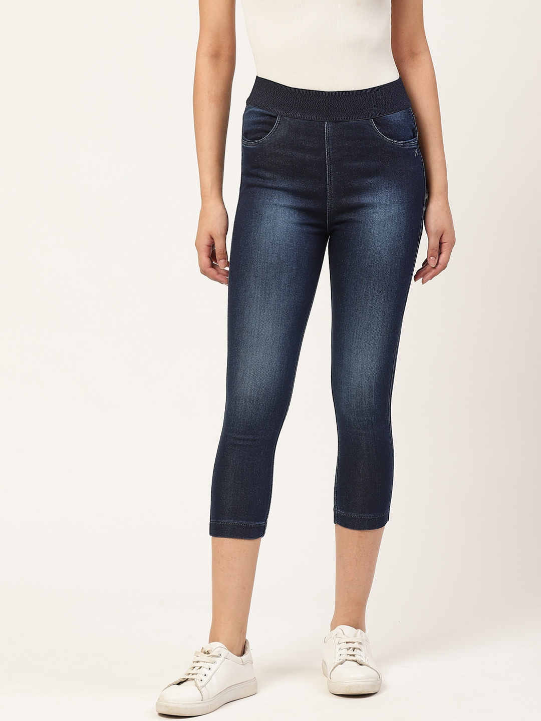 

Xpose Women Navy Blue Washed Skinny Fit Mid-Rise 3/4th Jeggings