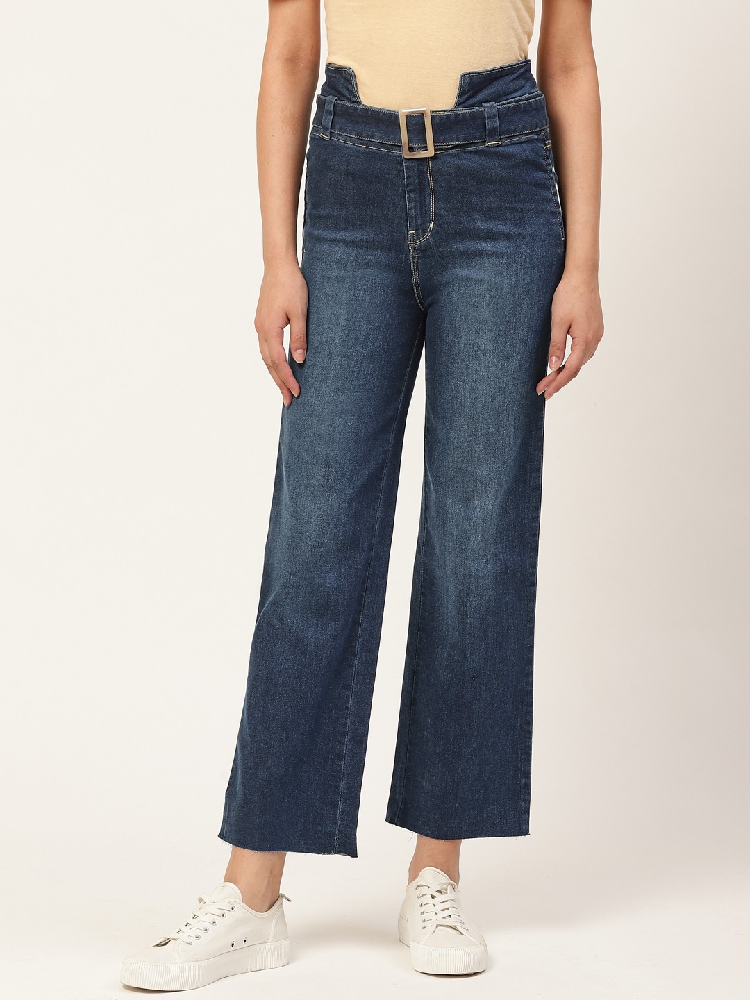 

Xpose Women Blue Wide Leg High-Rise Clean Look Stretchable Cropped Jeans