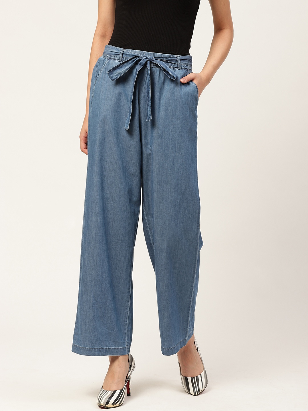 

Xpose Women Blue Loose Fit Solid Chambray Parallel Trousers