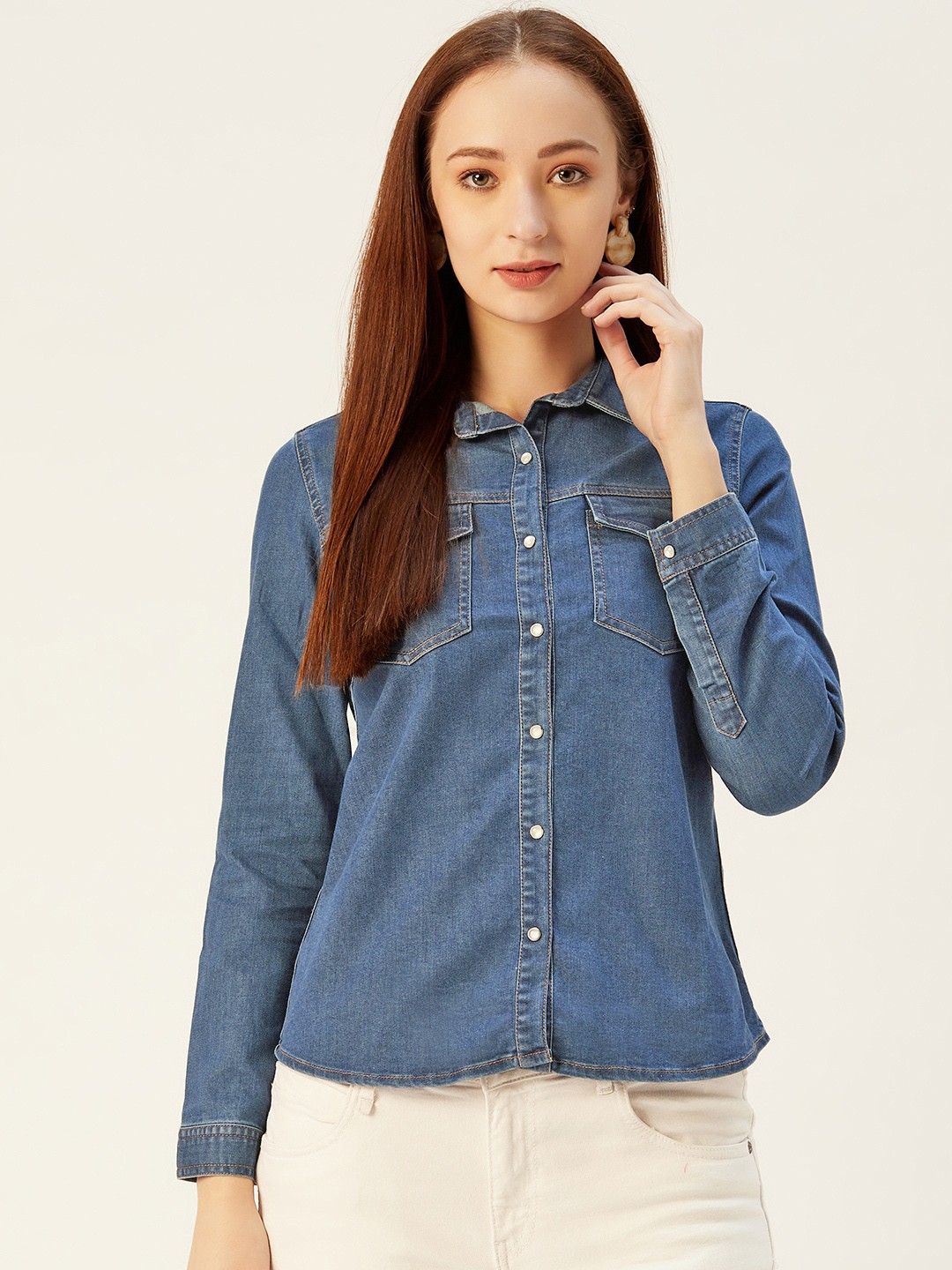 

Xpose Women Navy Blue Classic Regular Fit Solid Casual Shirt