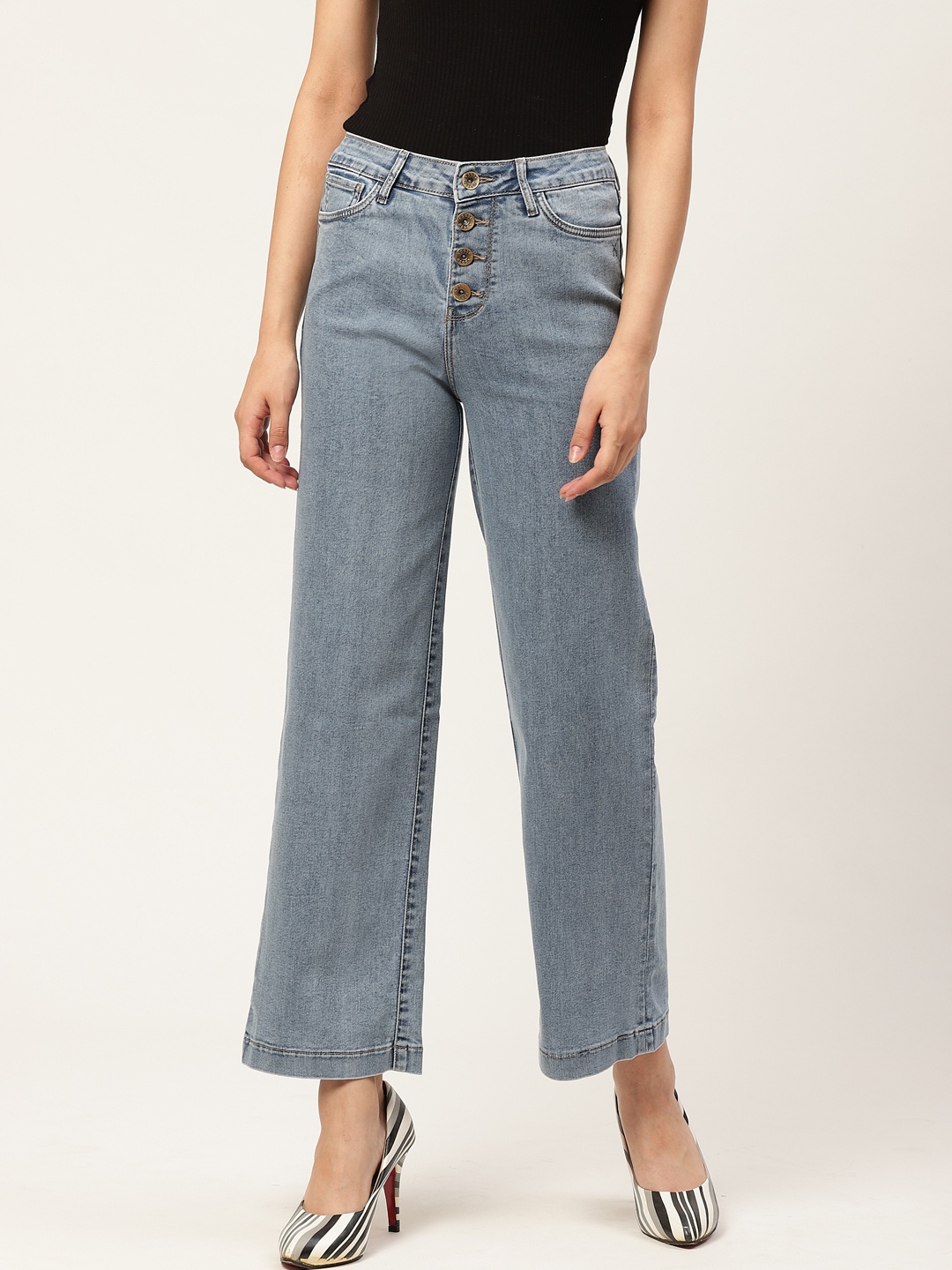 

Xpose Women Blue Wide Leg High-Rise Clean Look Stretchable Jeans