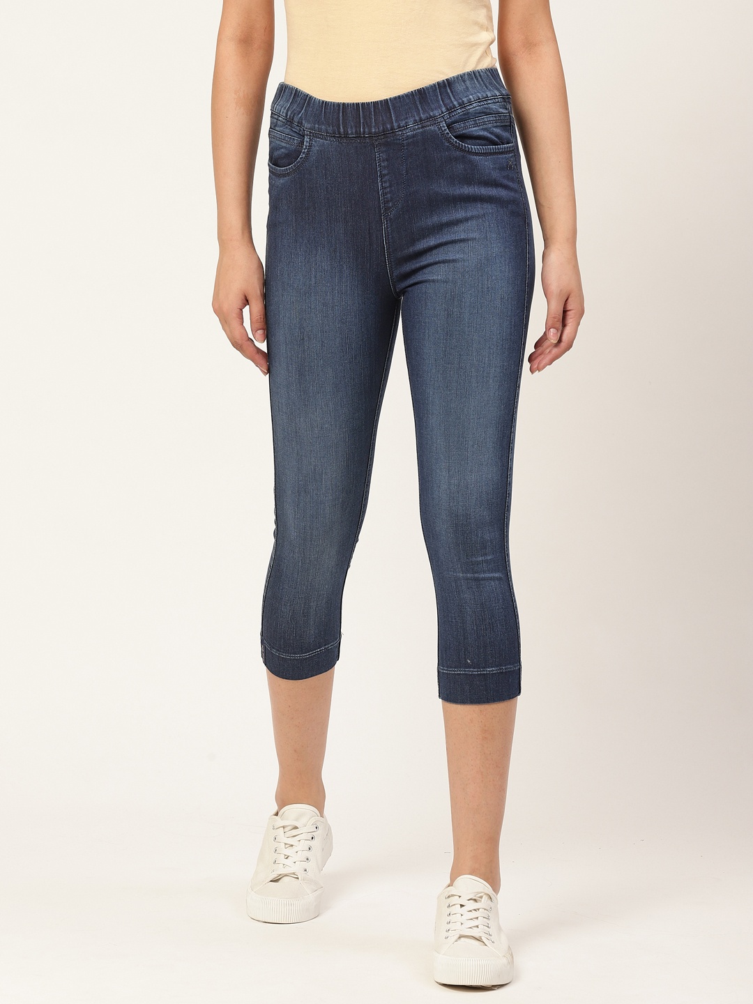 

Xpose Women Navy Blue Washed Skinny Fit Denim Capris