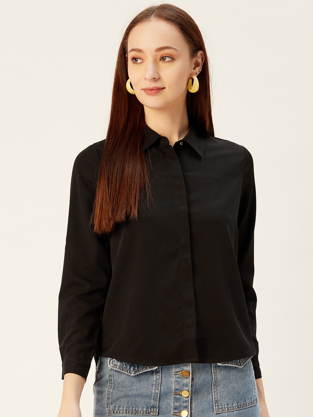 

Xpose Women Black Solid Slim Fit Casual Shirt