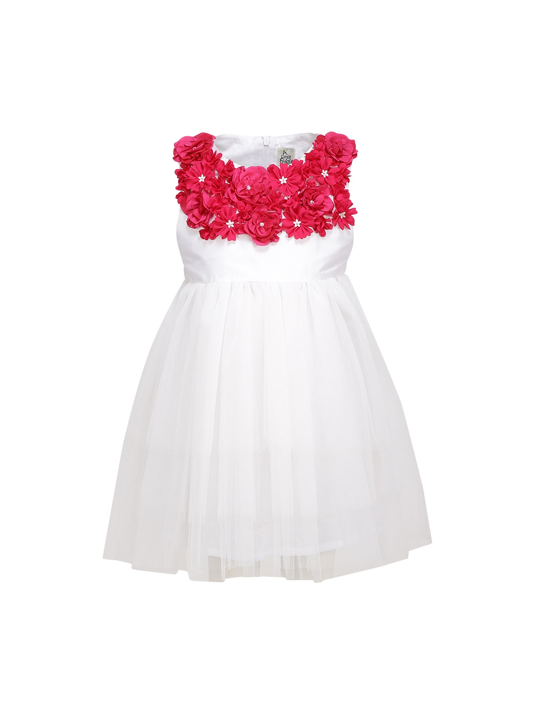 

A Little Fable Girls White & Red Fit and Flare Dress With Applique Detail
