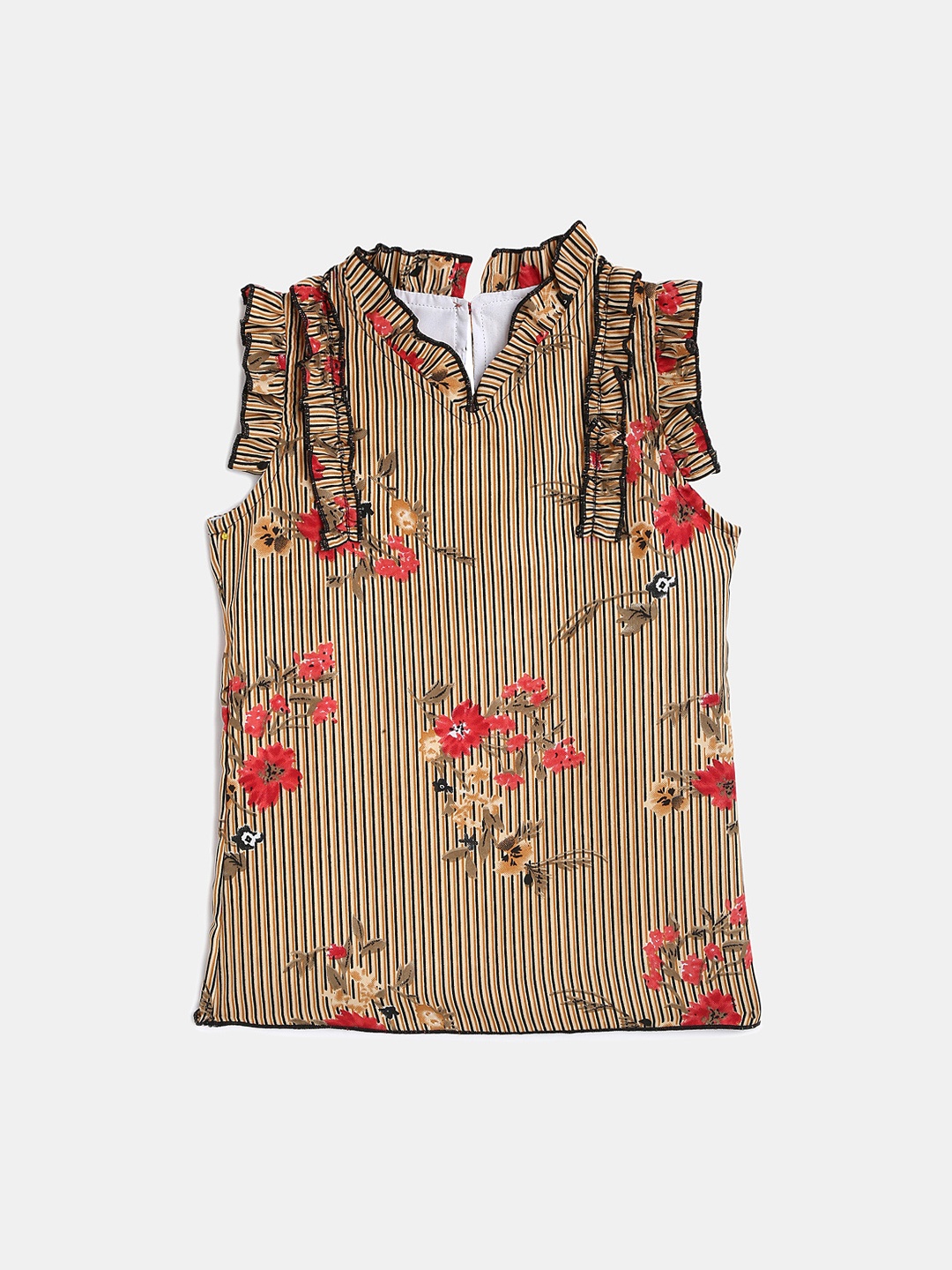 

KIDSCRAFT Girls Brown & Red Printed Fitted Top