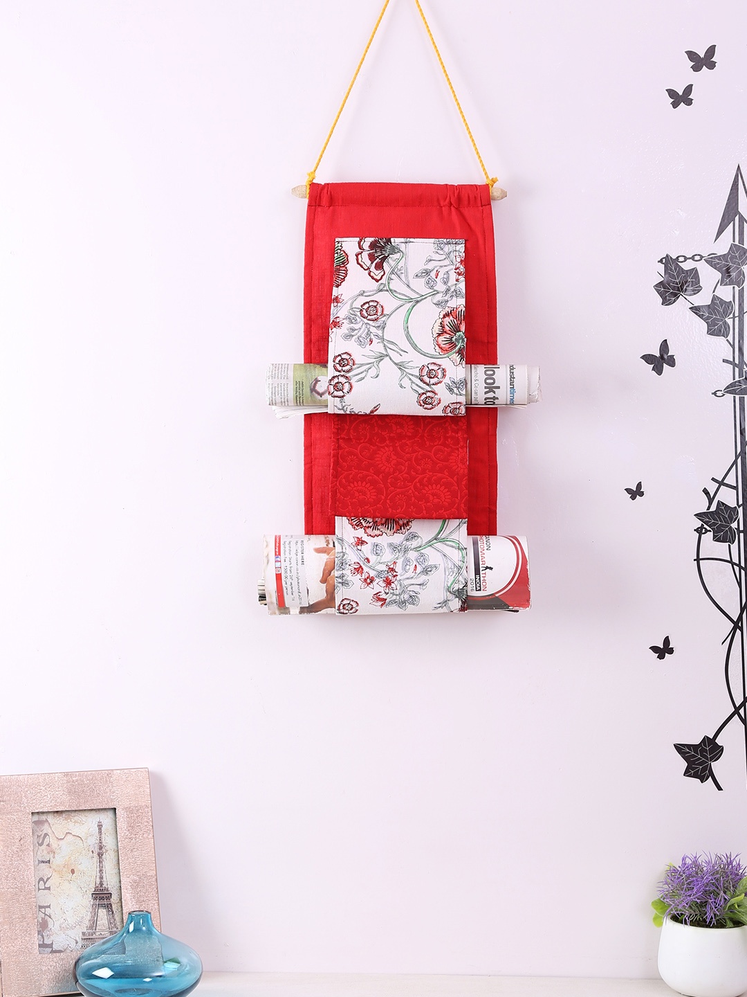 

Rajasthan Decor Red & White Printed Multipurpose Wall Hanging Organizer
